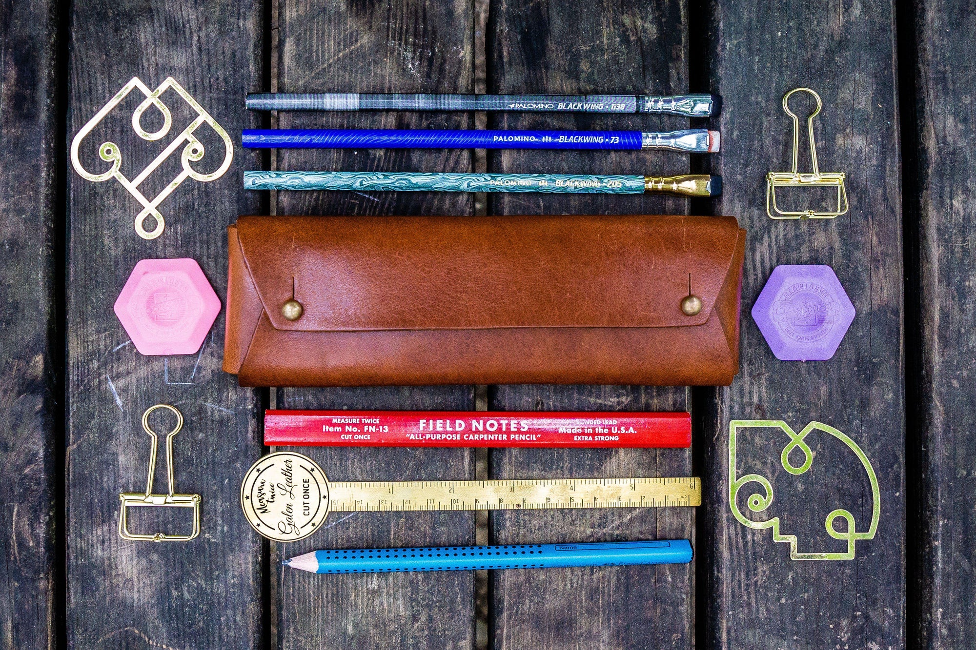 The Student Leather Pencil Case - Brown-Galen Leather