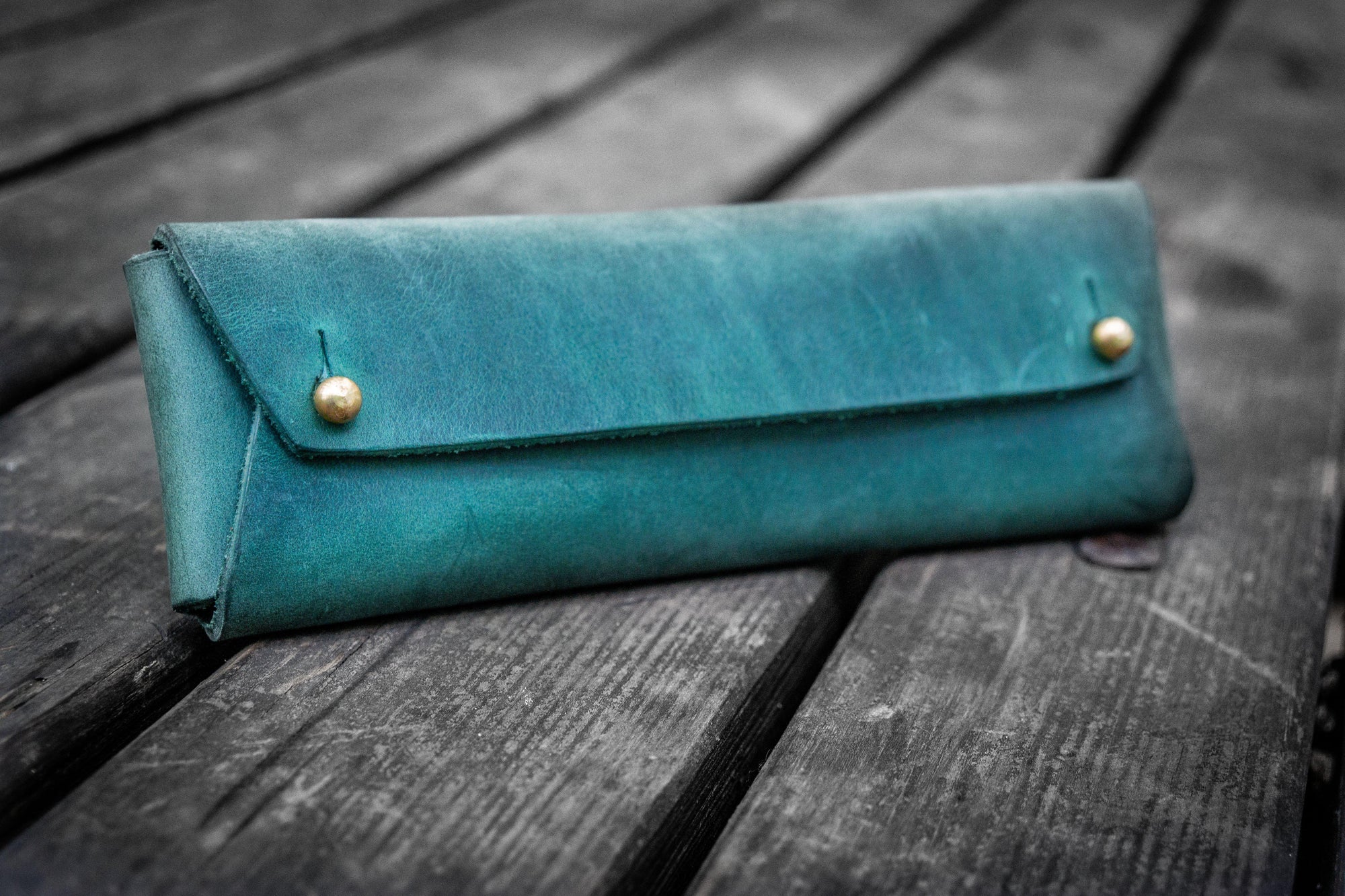 The Student Leather Pencil Case - Crazy Horse Forest Green-Galen Leather