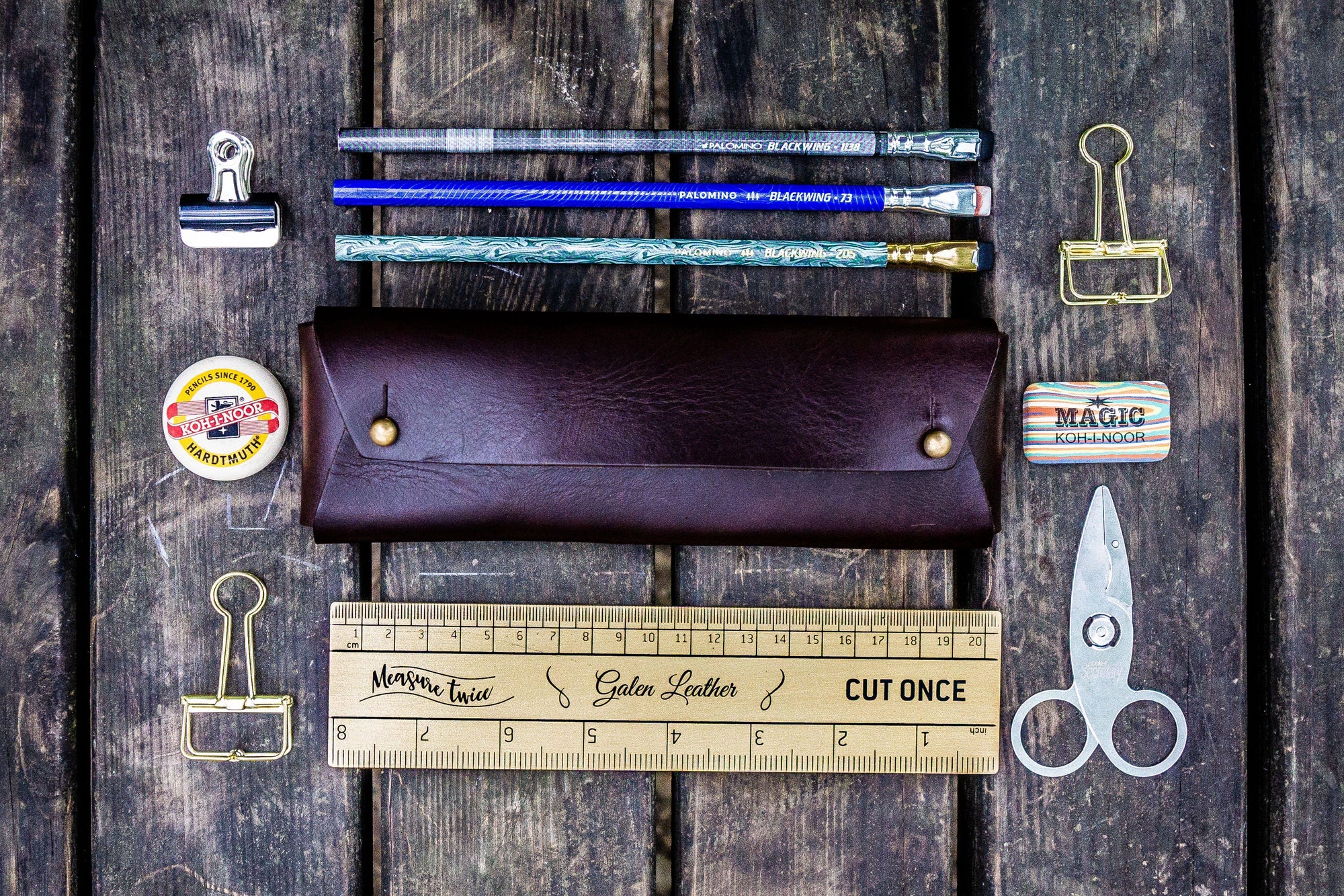 The Student Leather Pencil Case - Dark Brown-Galen Leather