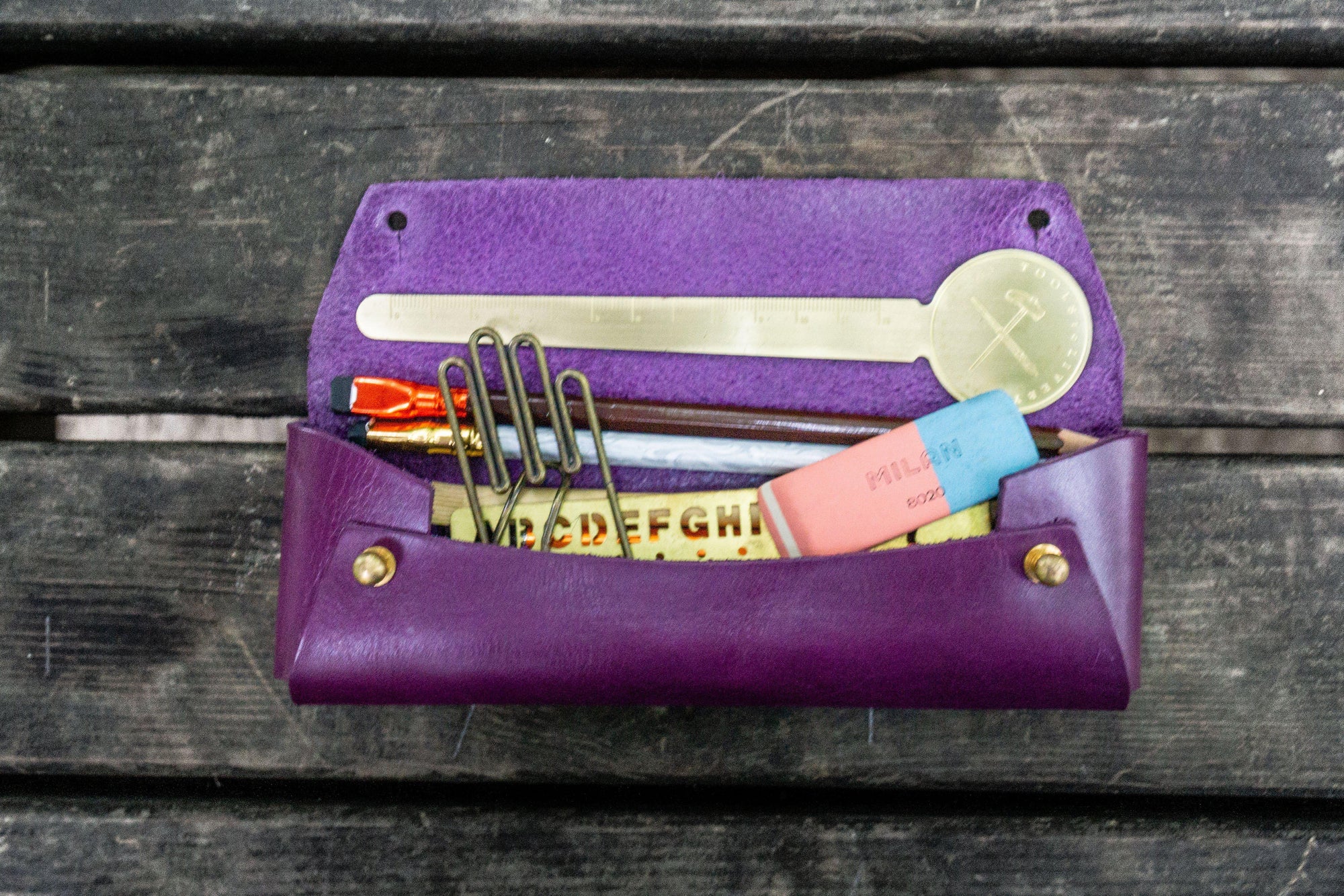 The Student Leather Pencil Case - Purple