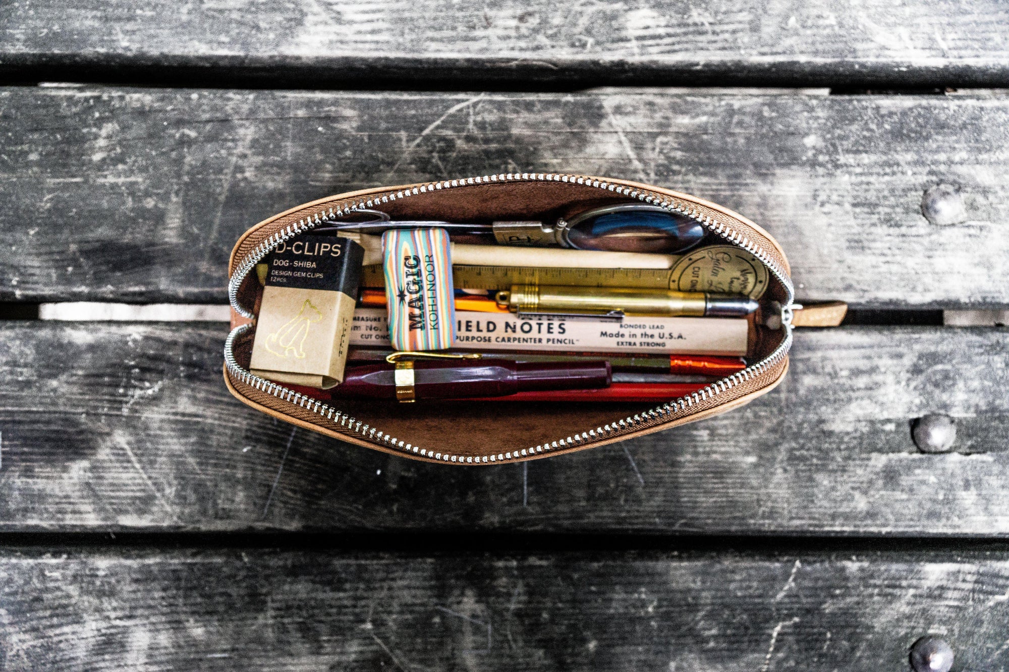 XLarge Zipper Leather Pencil Case - Crazy Horse Tan-Galen Leather