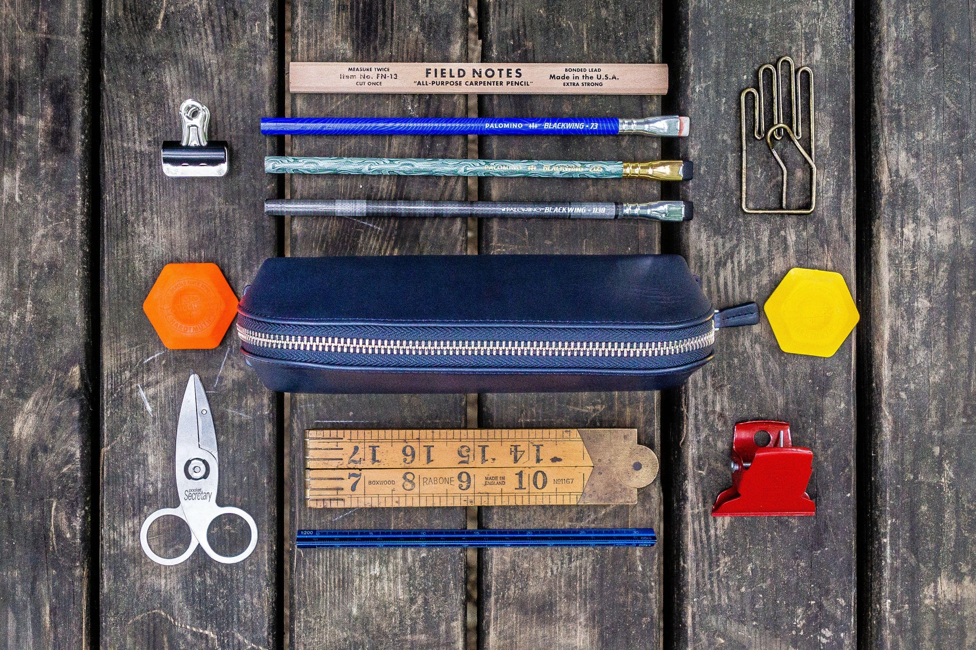 XLarge Zipper Leather Pencil Case - Navy Blue-Galen Leather