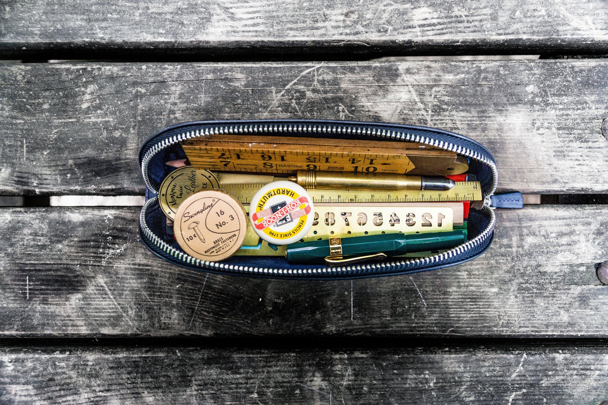 XLarge Zipper Leather Pencil Case - Navy Blue-Galen Leather