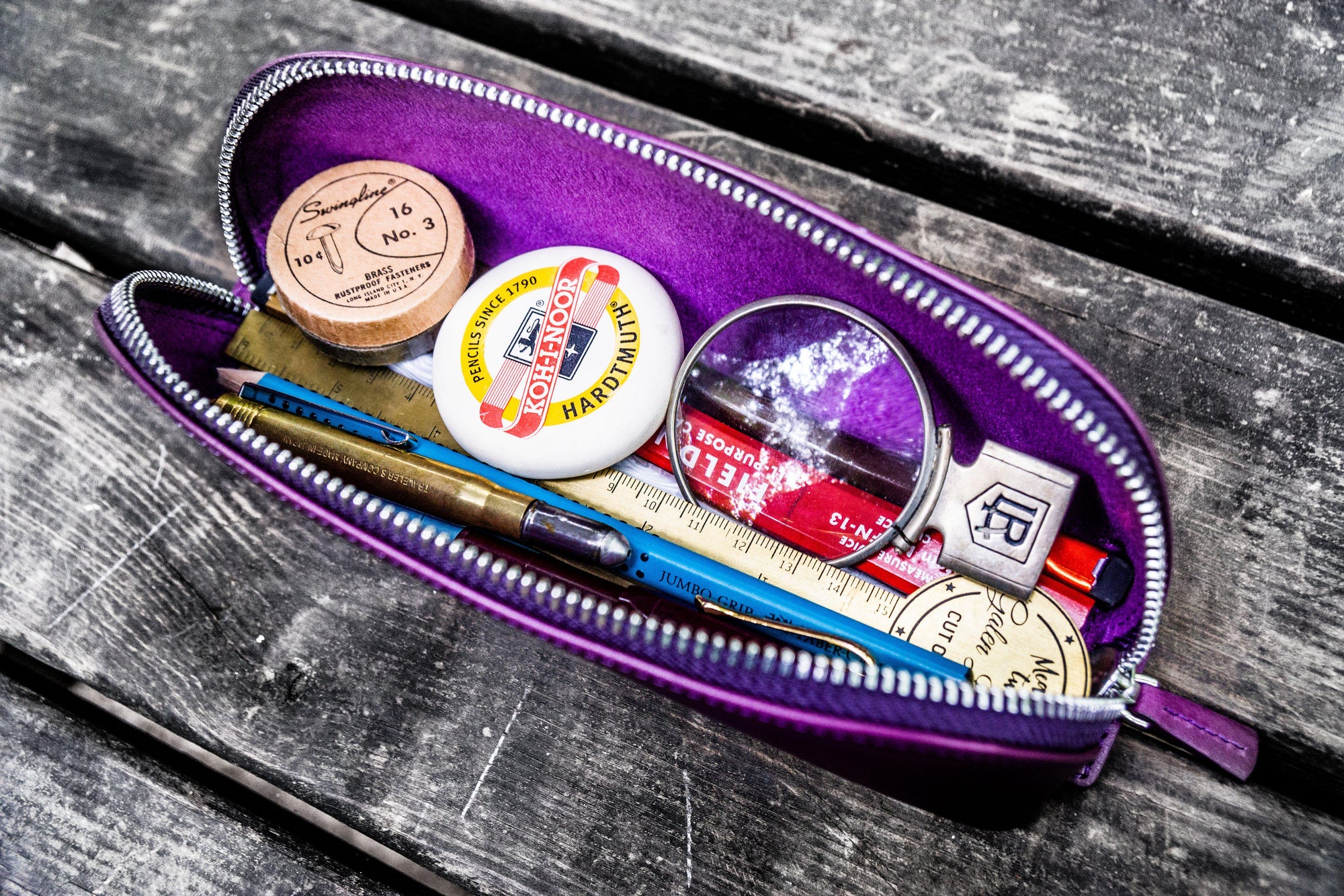 XLarge Zipper Leather Pencil Case - Purple-Galen Leather