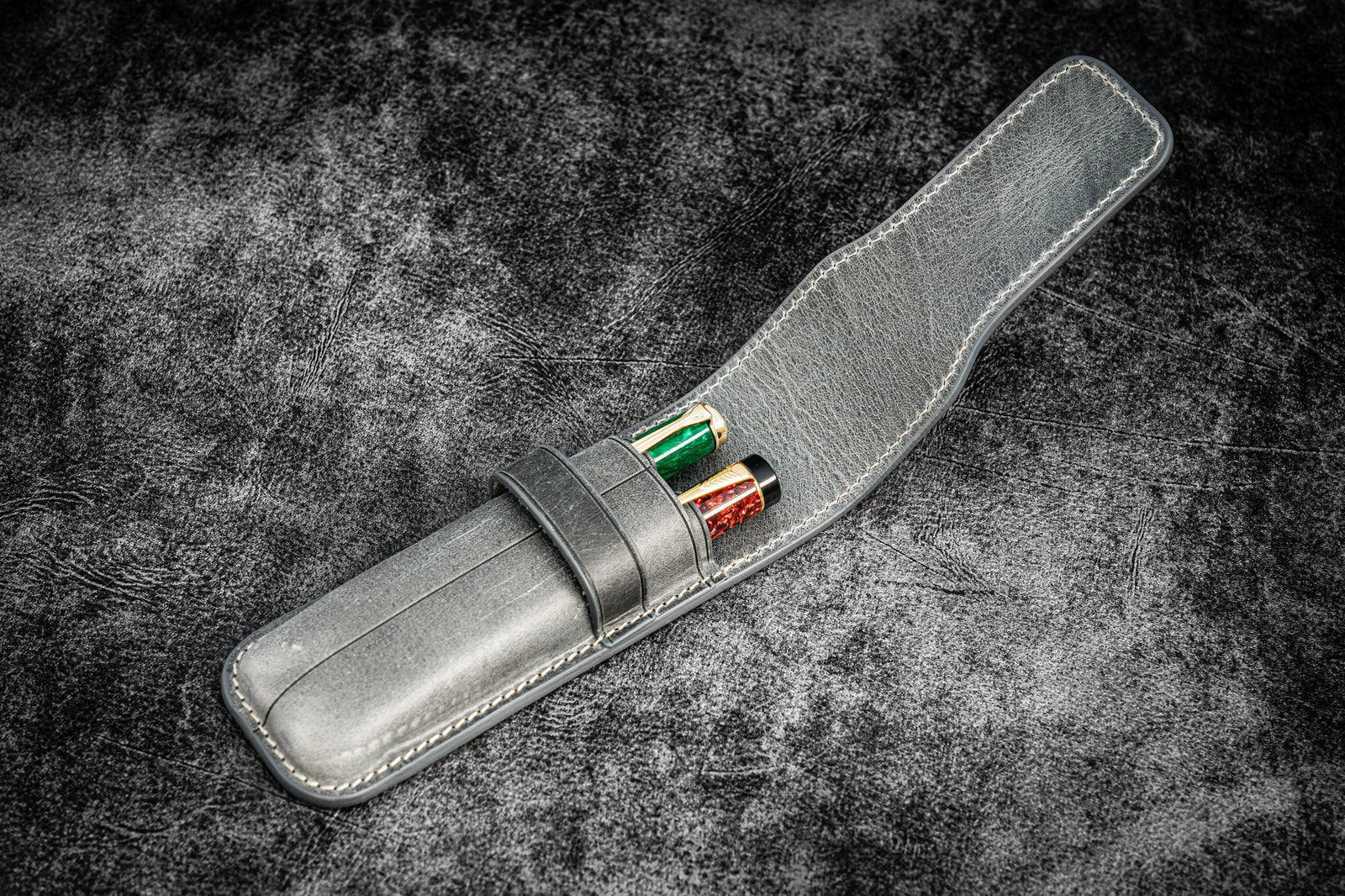 2'li Kapaklı Deri Kalemlik - Crazy Horse Füme