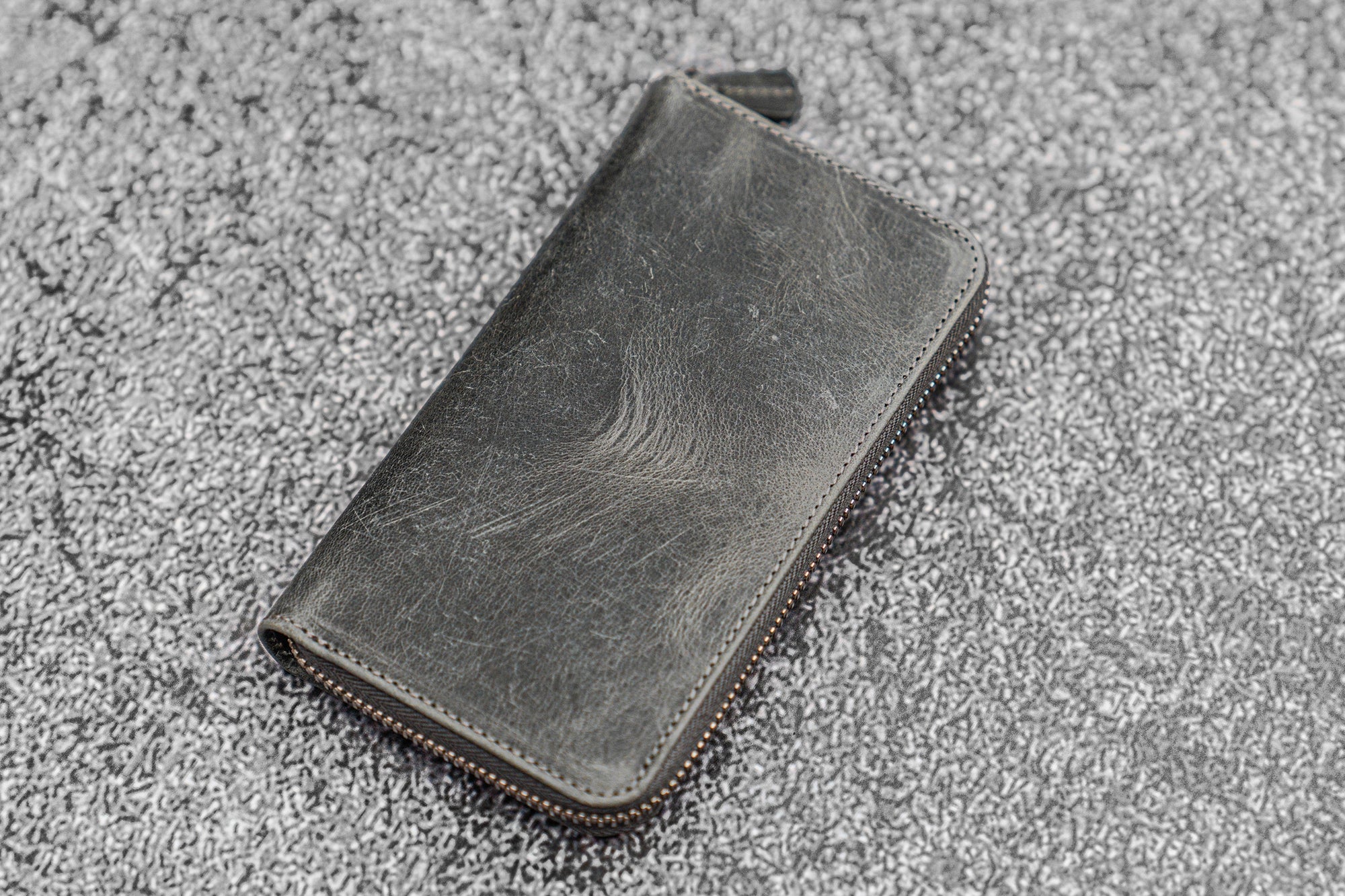 3'lü Fermuarlı Deri Kalemlik - Crazy Horse Füme