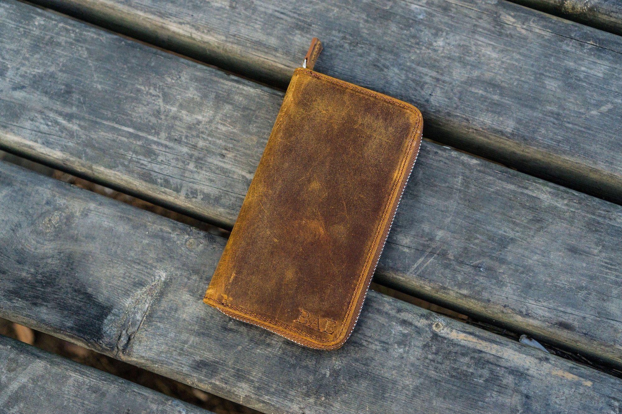 3&#39;lü Fermuarlı Deri Kalemlik - Crazy Horse Taba / Kahverengi