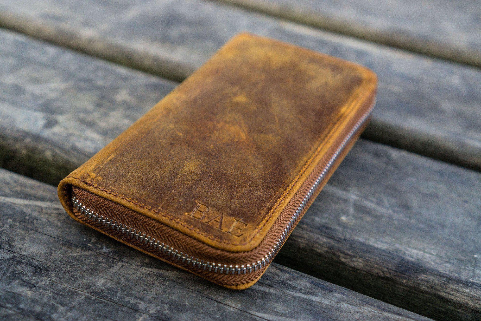 3&#39;lü Fermuarlı Deri Kalemlik - Crazy Horse Taba / Kahverengi