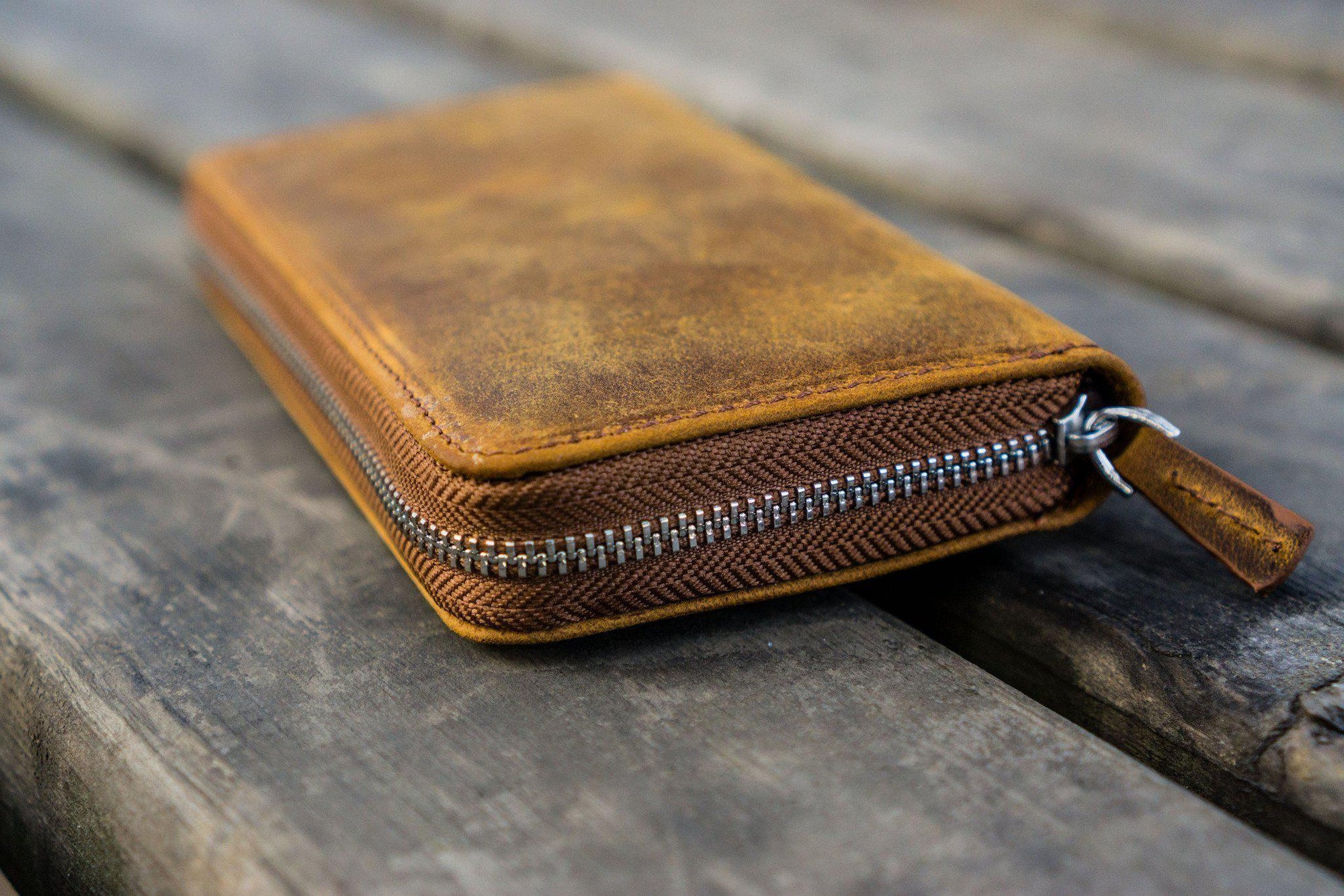 3&#39;lü Fermuarlı Deri Kalemlik - Crazy Horse Taba / Kahverengi