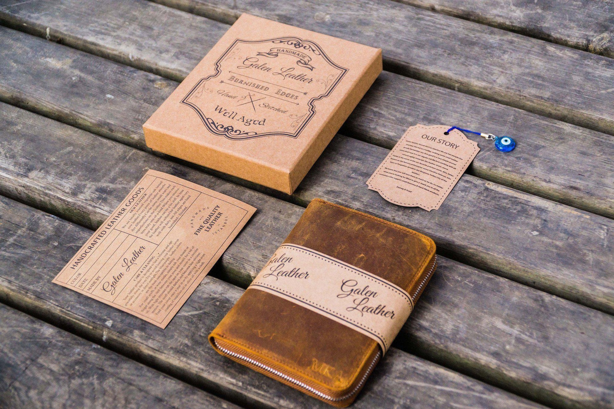 3&#39;lü Fermuarlı Deri Kalemlik - Crazy Horse Taba / Kahverengi