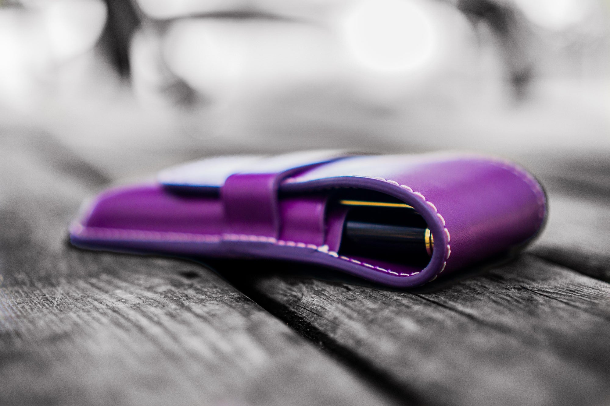 3&#39;lü Kapaklı Deri Kalemlik - Mor