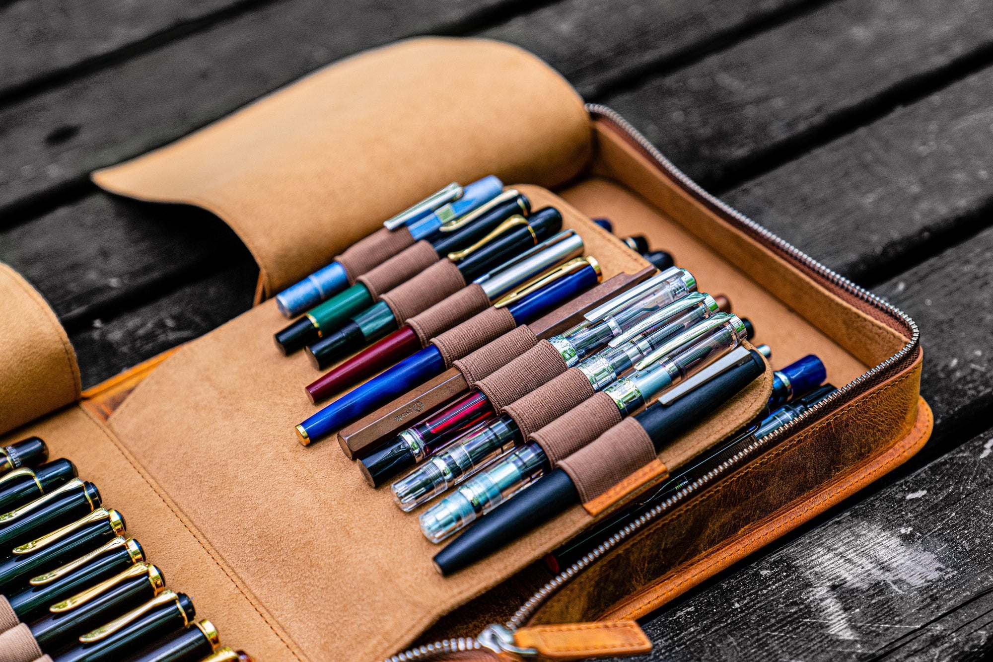 40&#39;lı Deri Kalemlik - Crazy Horse Taba / Kahverengi