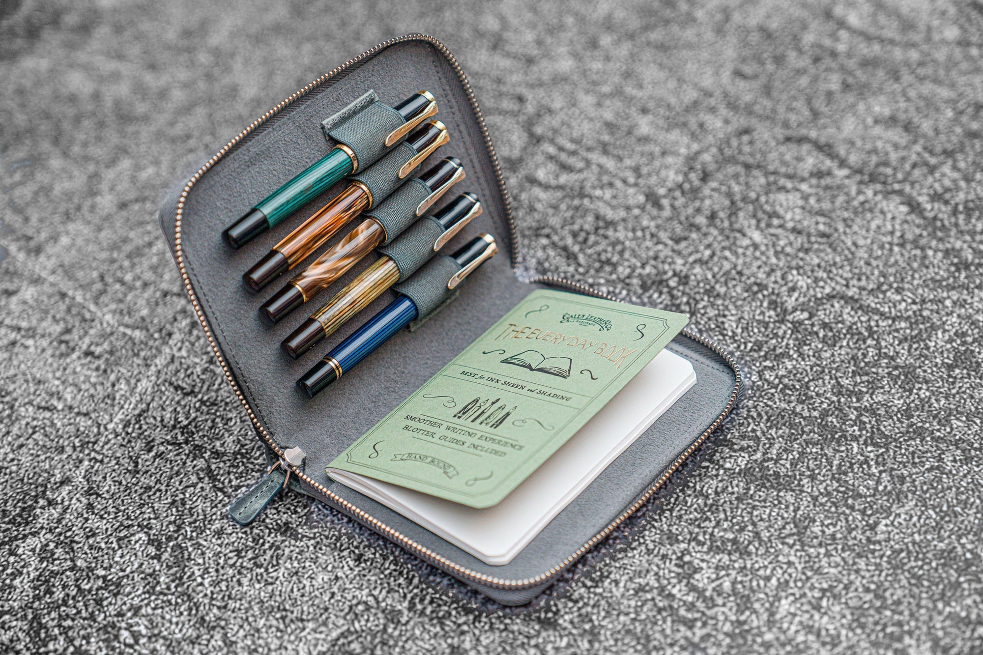 5'li Fermuarlı Deri Kalemlik - Crazy Horse Füme