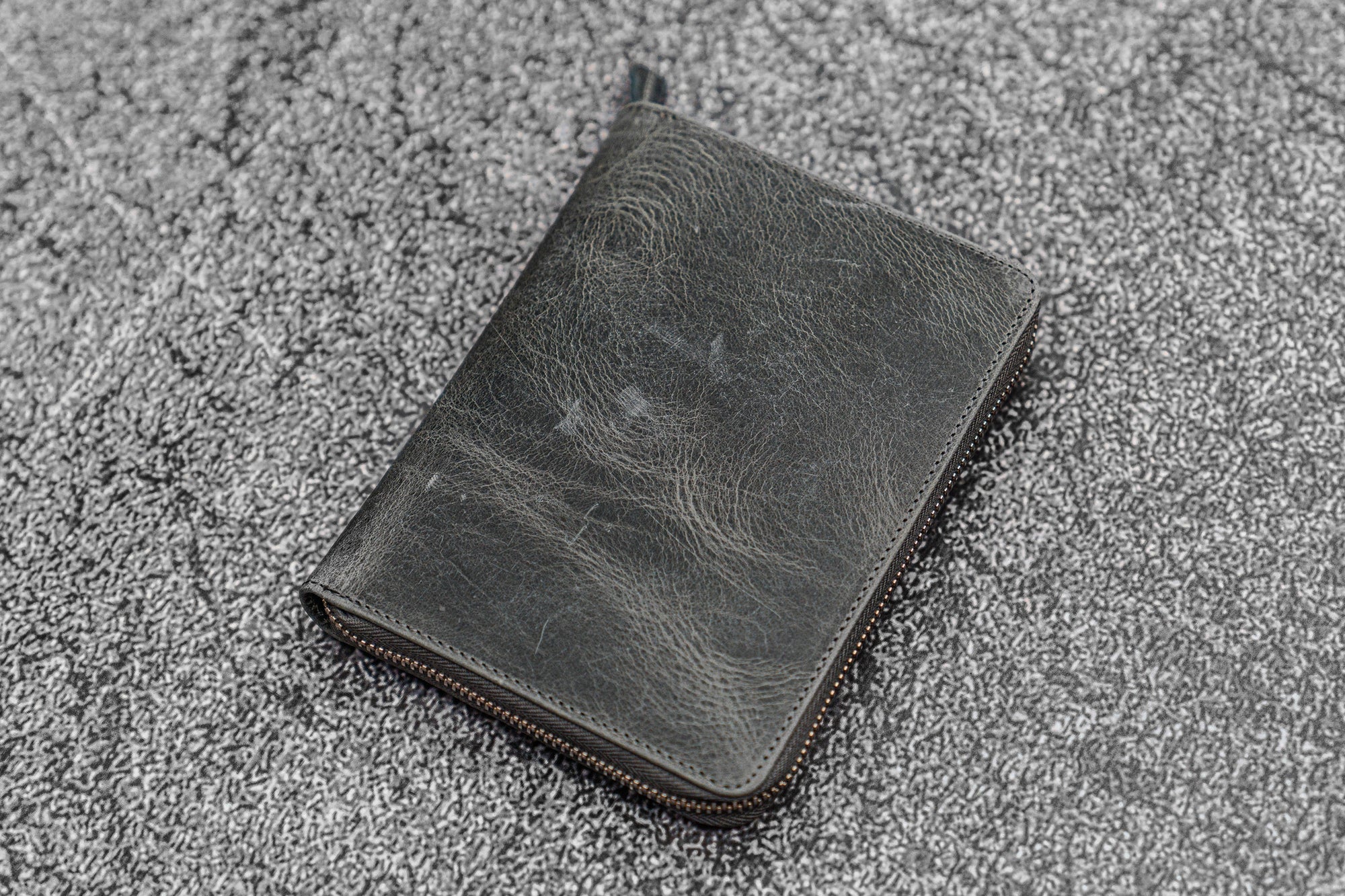 5'li Fermuarlı Deri Kalemlik - Crazy Horse Füme