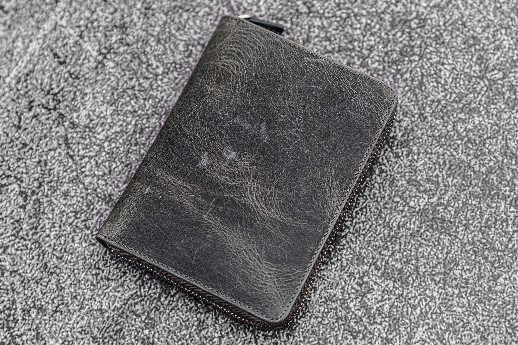 5'li Fermuarlı Deri Kalemlik - Crazy Horse Füme