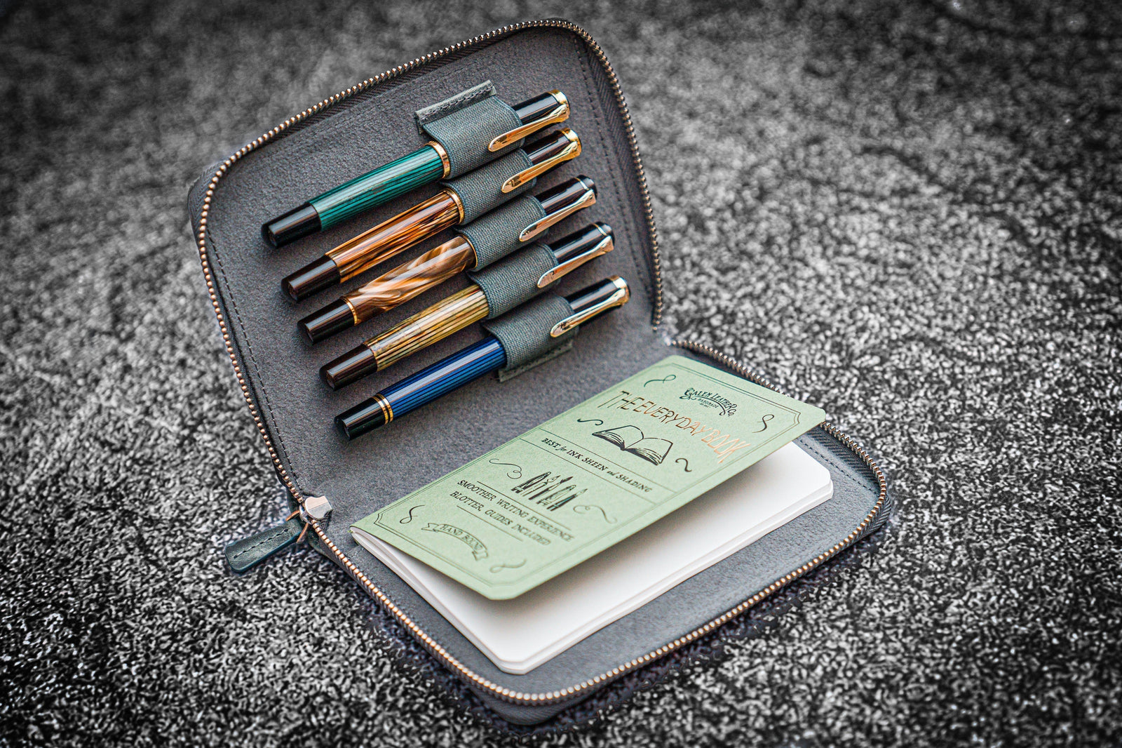 5'li Fermuarlı Deri Kalemlik - Crazy Horse Füme