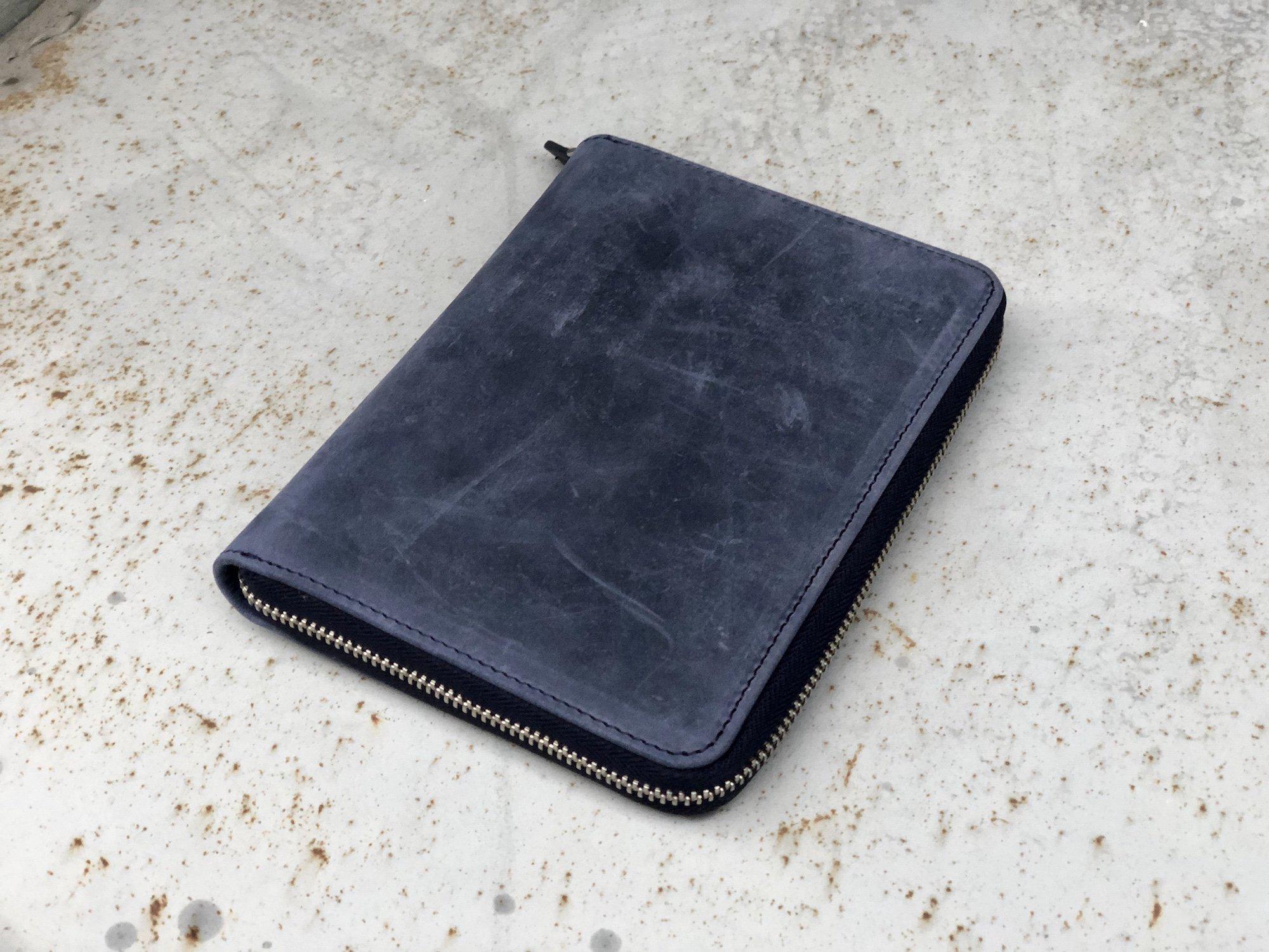 5'li Fermuarlı Deri Kalemlik - Crazy Horse Koyu Mavi