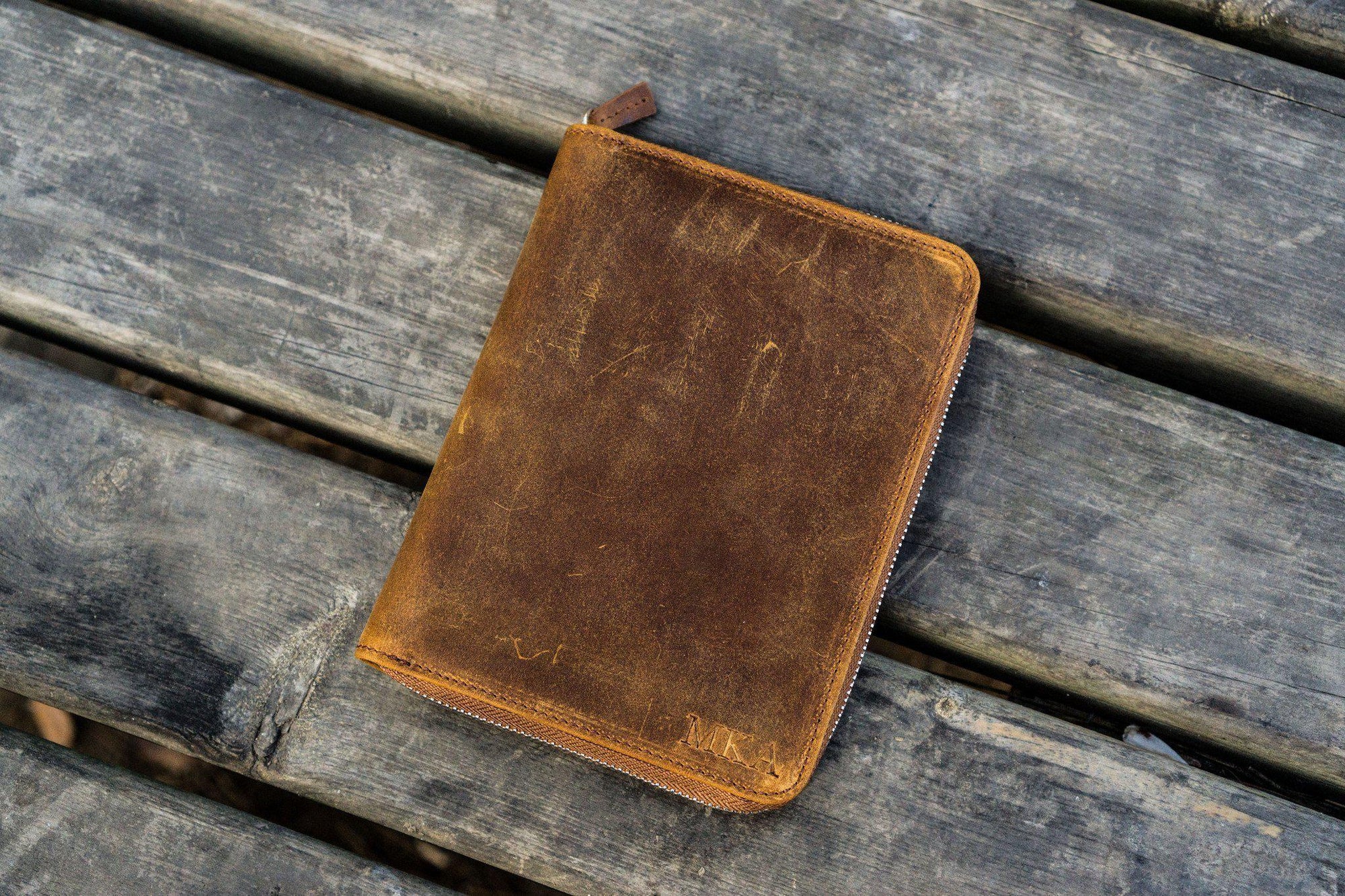 5&#39;li Fermuarlı Deri Kalemlik - Crazy Horse Taba / Kahverengi