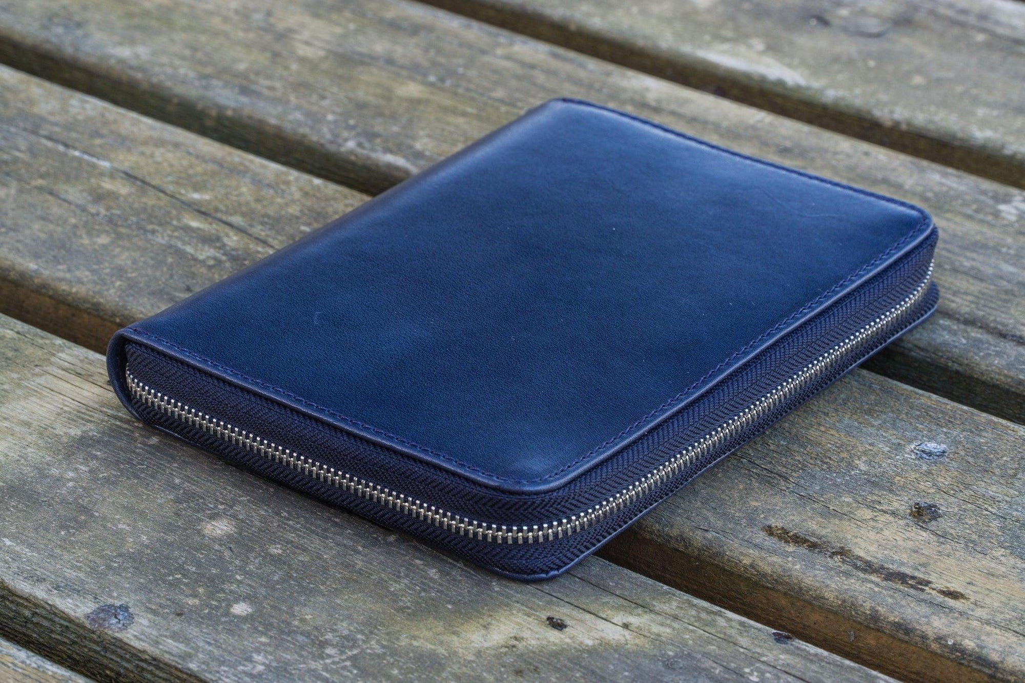 5'li Fermuarlı Deri Kalemlik - Koyu Mavi