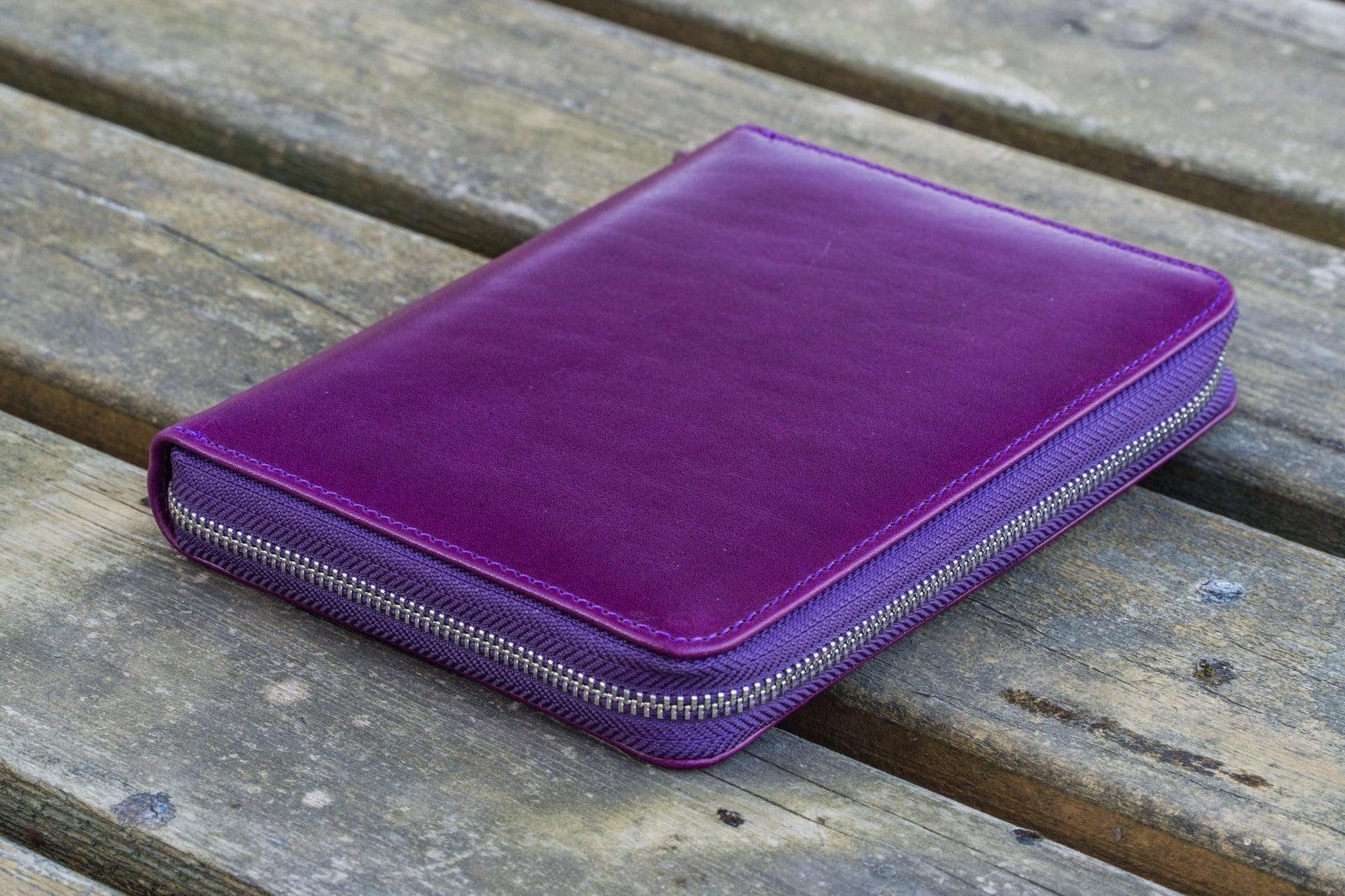 5'li Fermuarlı Deri Kalemlik - Mor