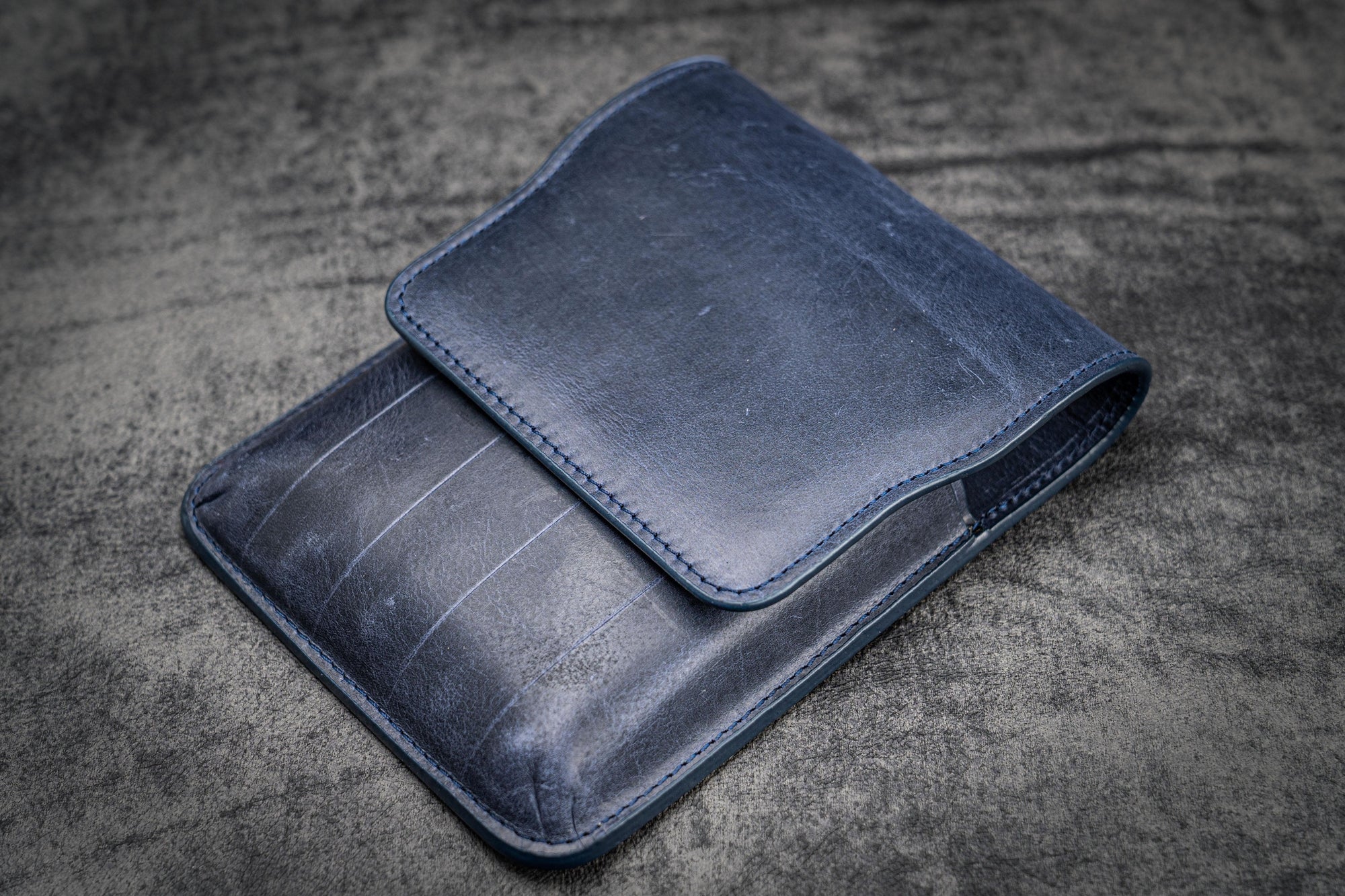 5&#39;li Kapaklı Deri Kalemlik - Crazy Horse Koyu Mavi