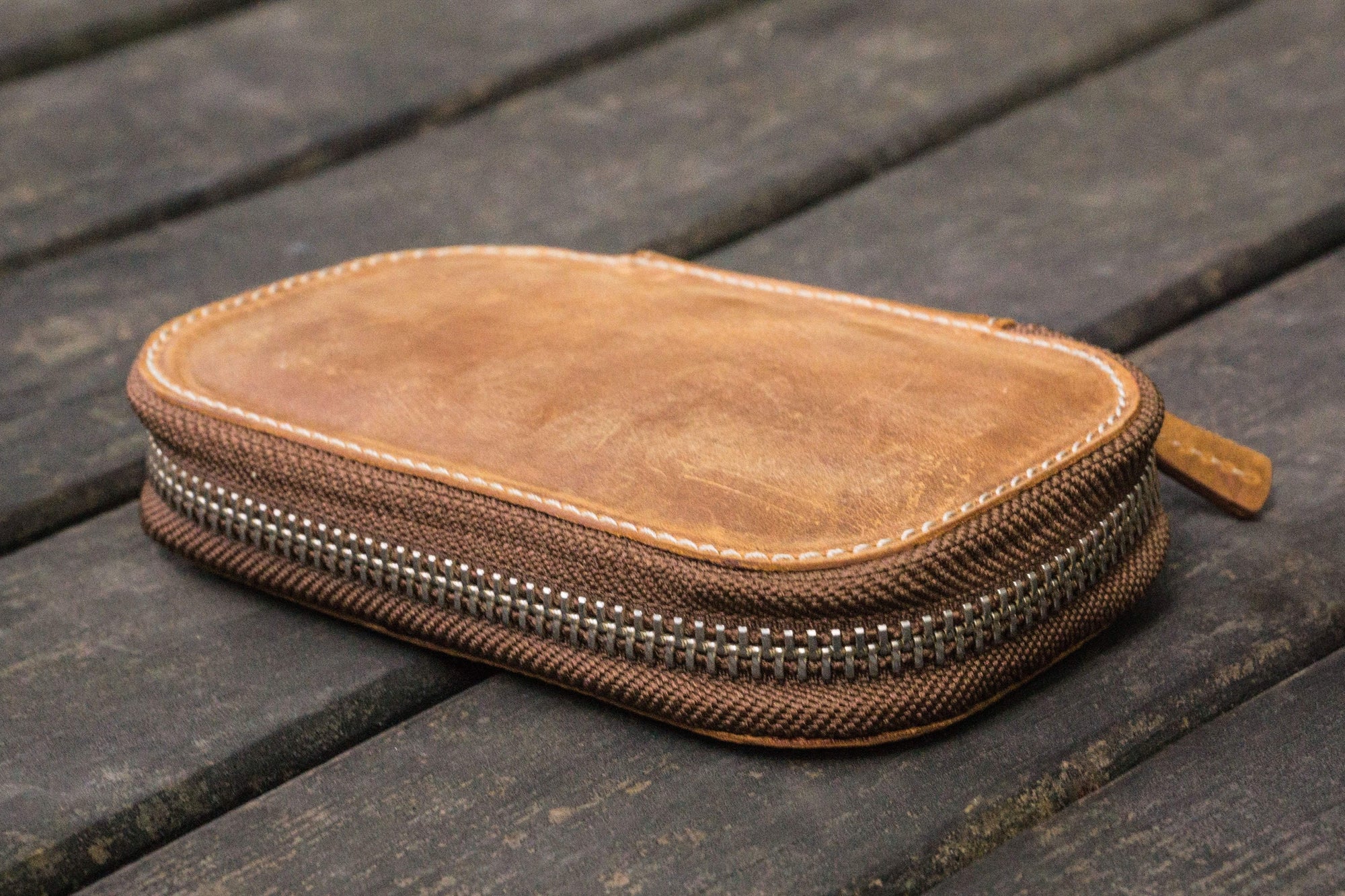 6&#39;lı Fermuarlı Deri Kalemlik - Crazy Horse Taba / Kahverengi