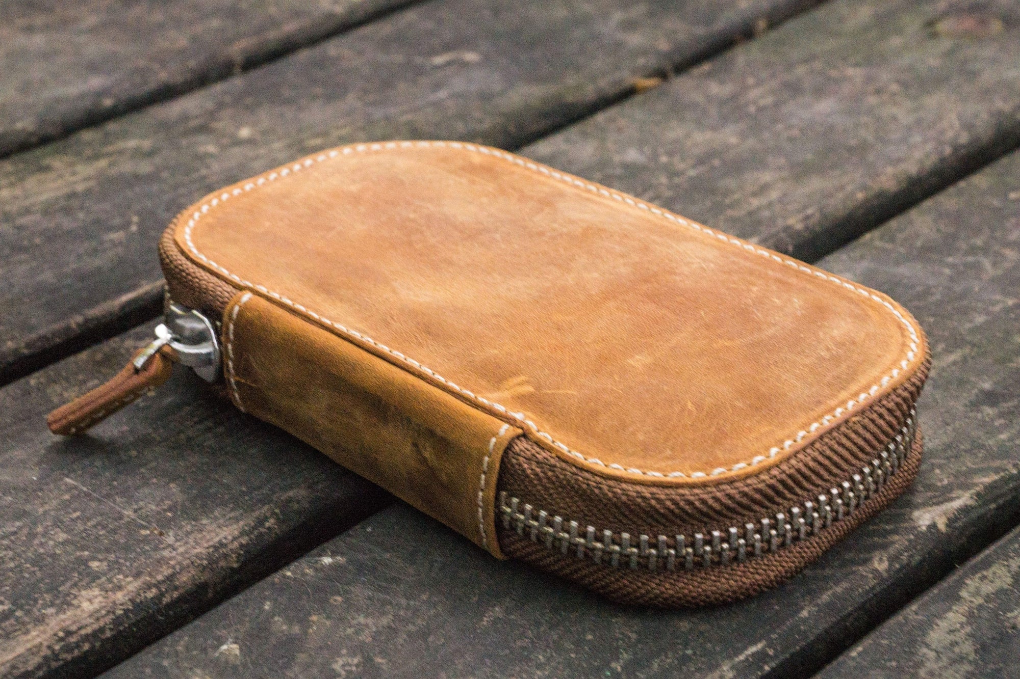 6&#39;lı Fermuarlı Deri Kalemlik - Crazy Horse Taba / Kahverengi