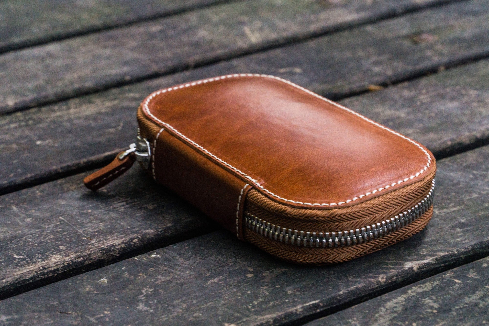 6&#39;lı Fermuarlı Deri Kalemlik - Kahverengi