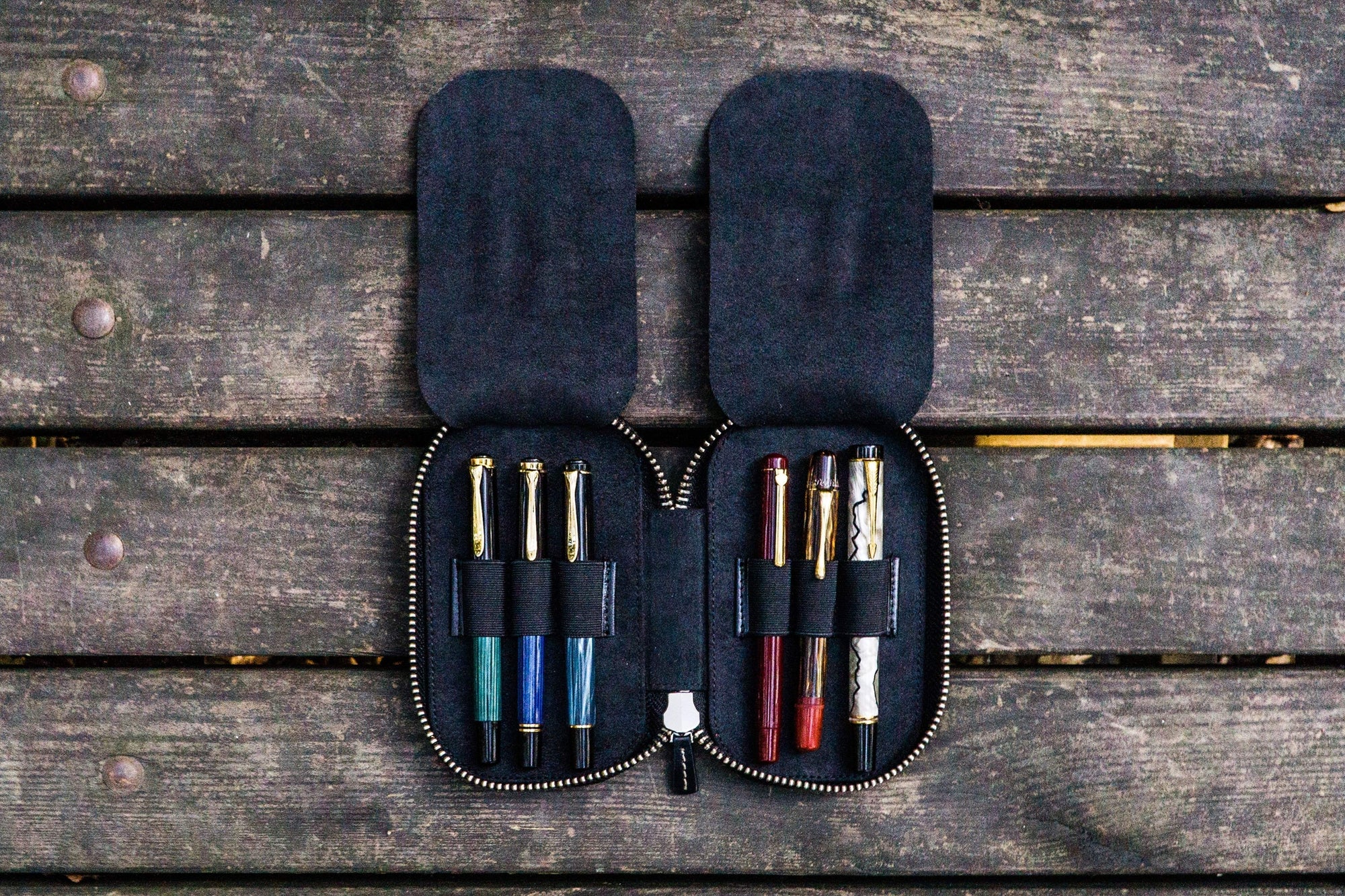 6&#39;li Fermuarlı Deri Kalemlik - Siyah