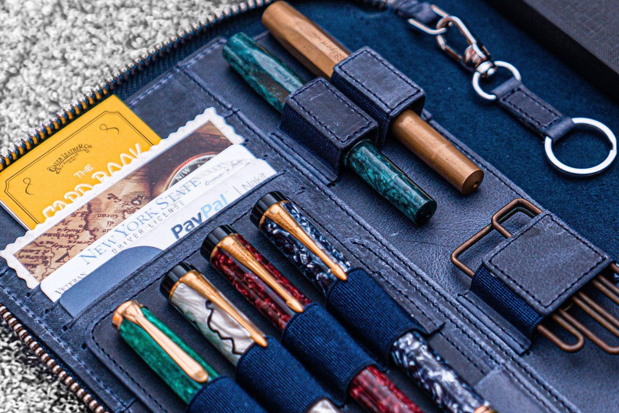 A5 Deri Organizer ve Kalemlik - Crazy Horse Koyu Mavi