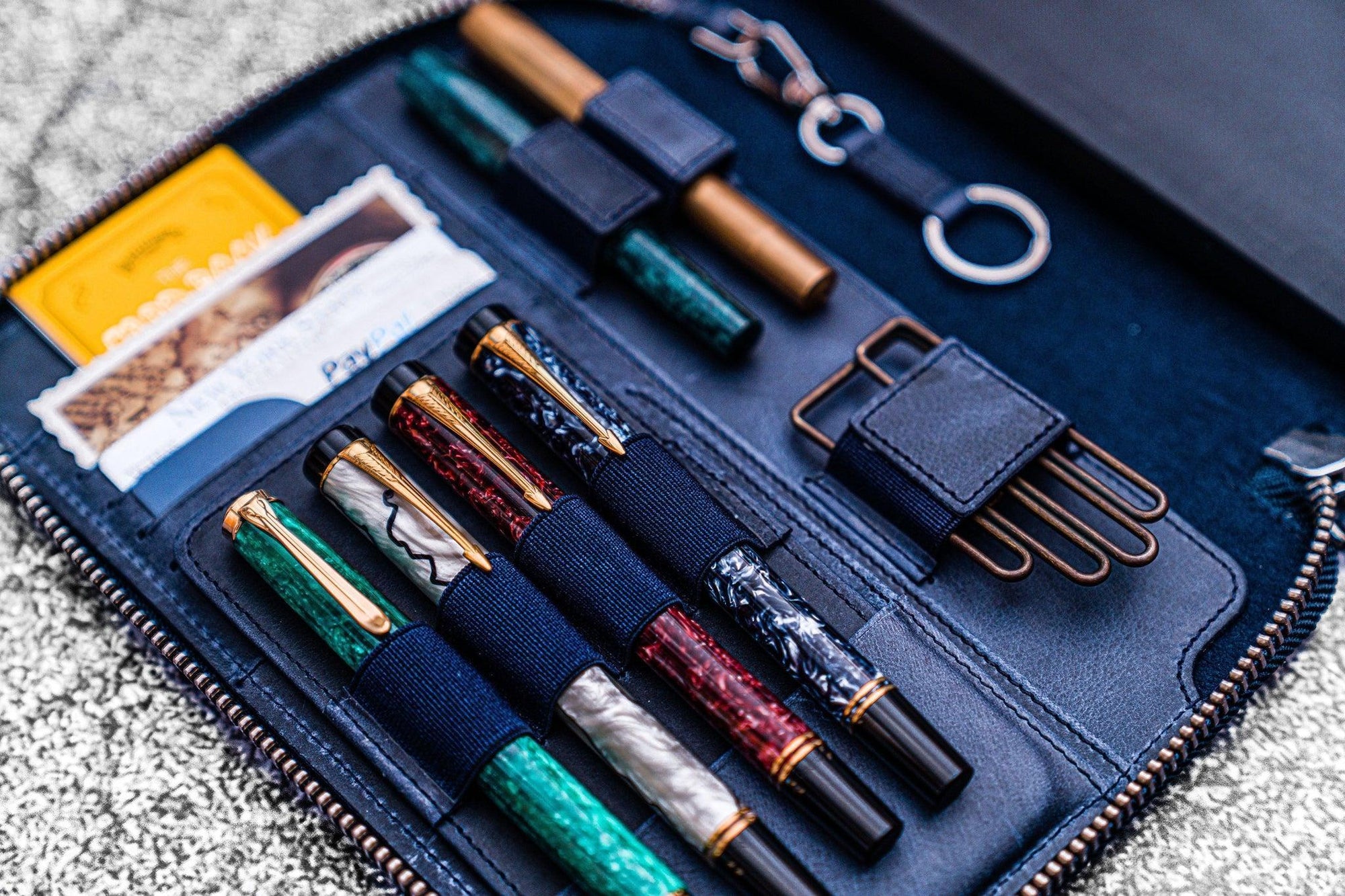 A5 Deri Organizer ve Kalemlik - Crazy Horse Koyu Mavi