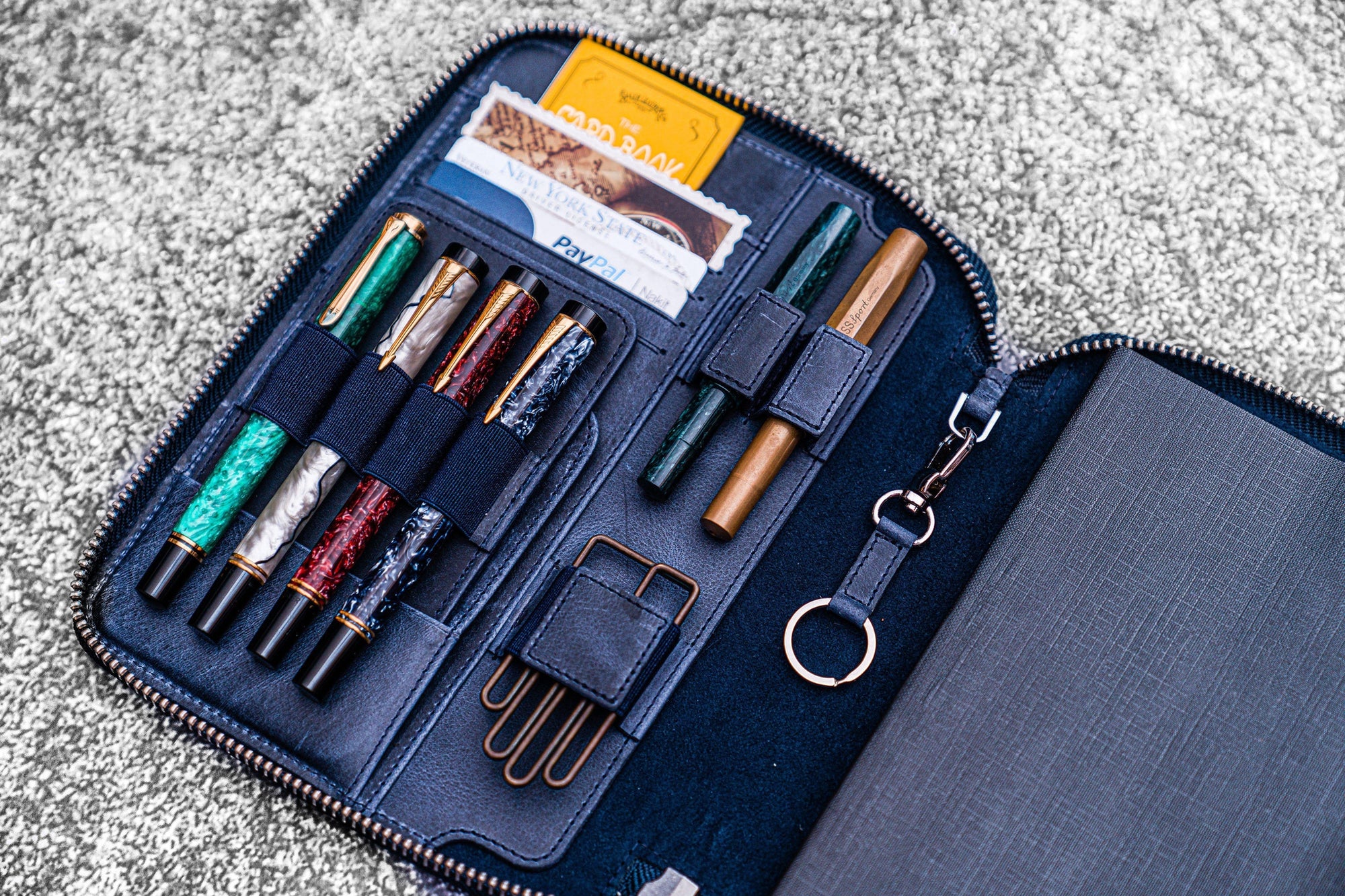 A5 Deri Organizer ve Kalemlik - Crazy Horse Koyu Mavi