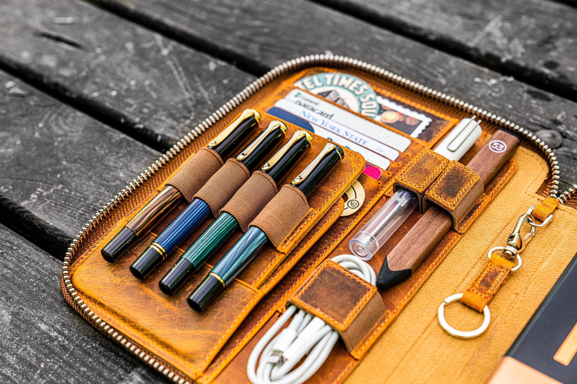 A5 Deri Organizer ve Kalemlik - Crazy Horse Taba / Kahverengi