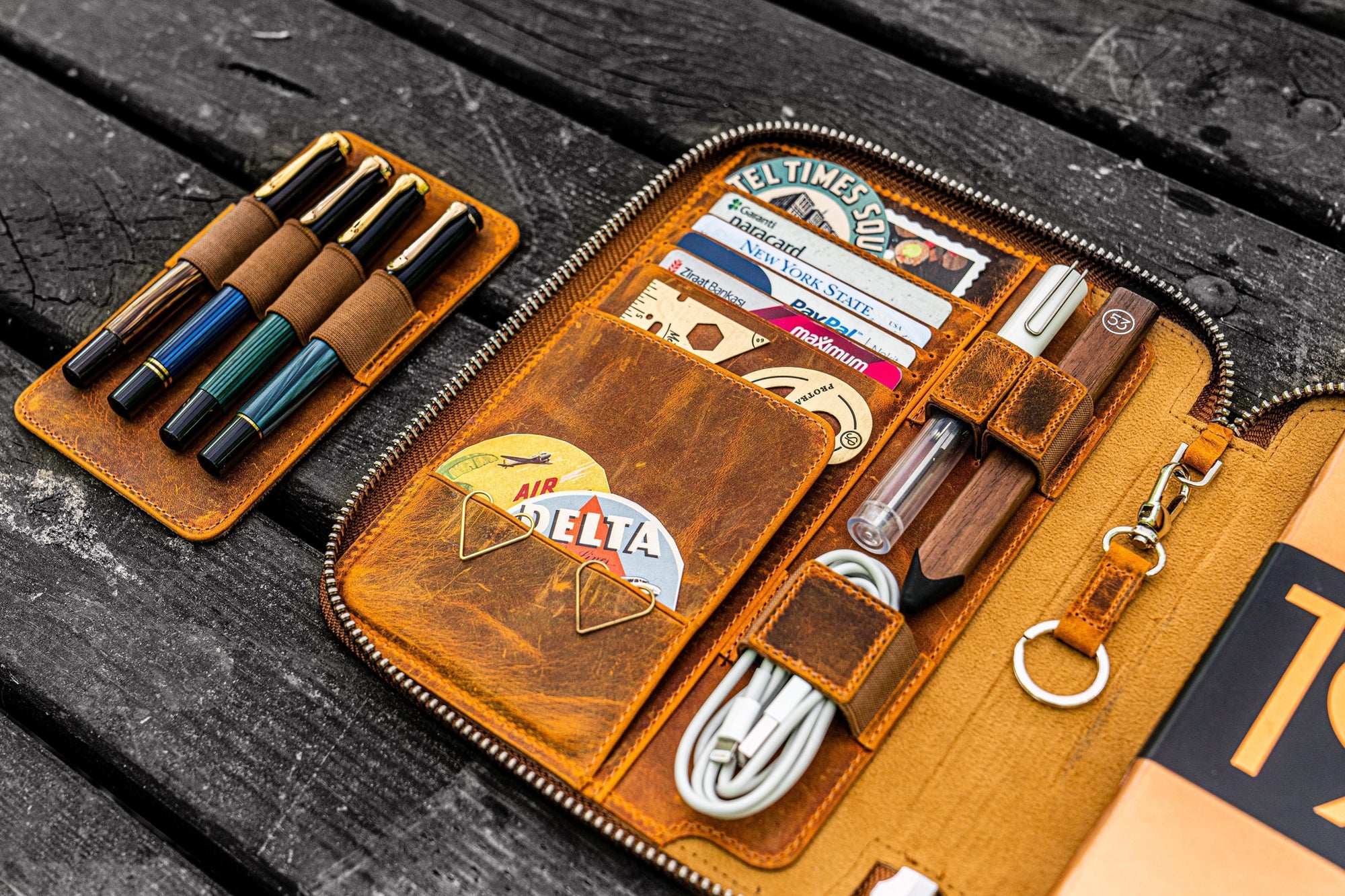 A5 Deri Organizer ve Kalemlik - Crazy Horse Taba / Kahverengi