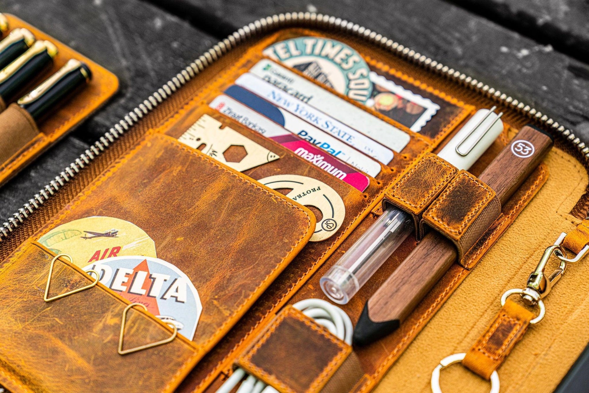 A5 Deri Organizer ve Kalemlik - Crazy Horse Taba / Kahverengi