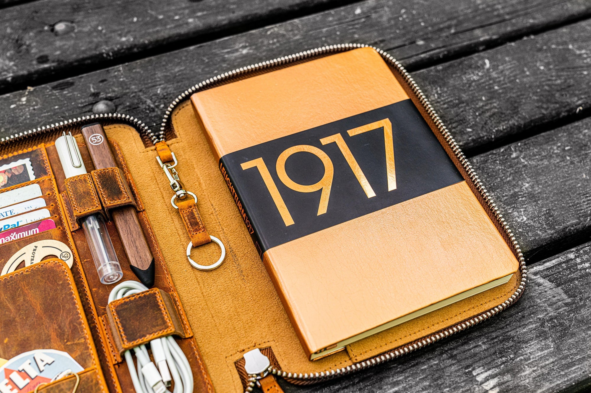 A5 Deri Organizer ve Kalemlik - Crazy Horse Taba / Kahverengi