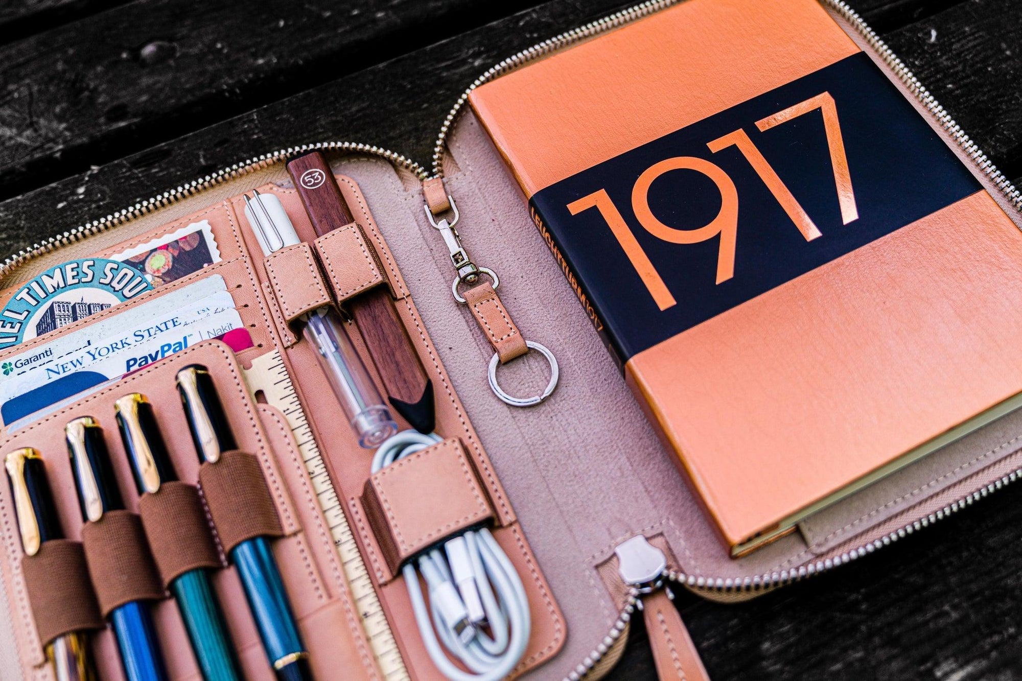 A5 Deri Organizer ve Kalemlik - Natürel Deri