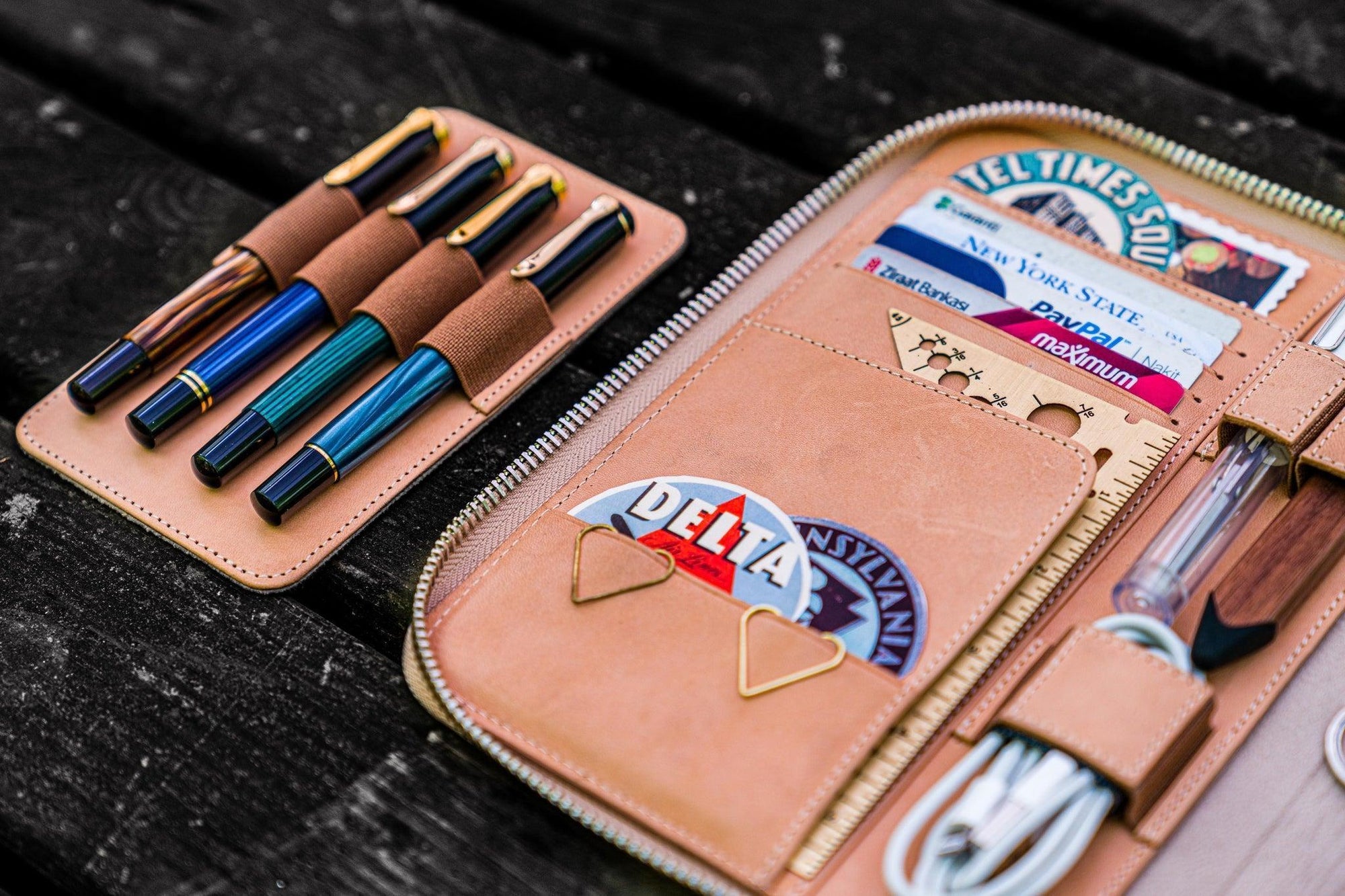 A5 Deri Organizer ve Kalemlik - Natürel Deri