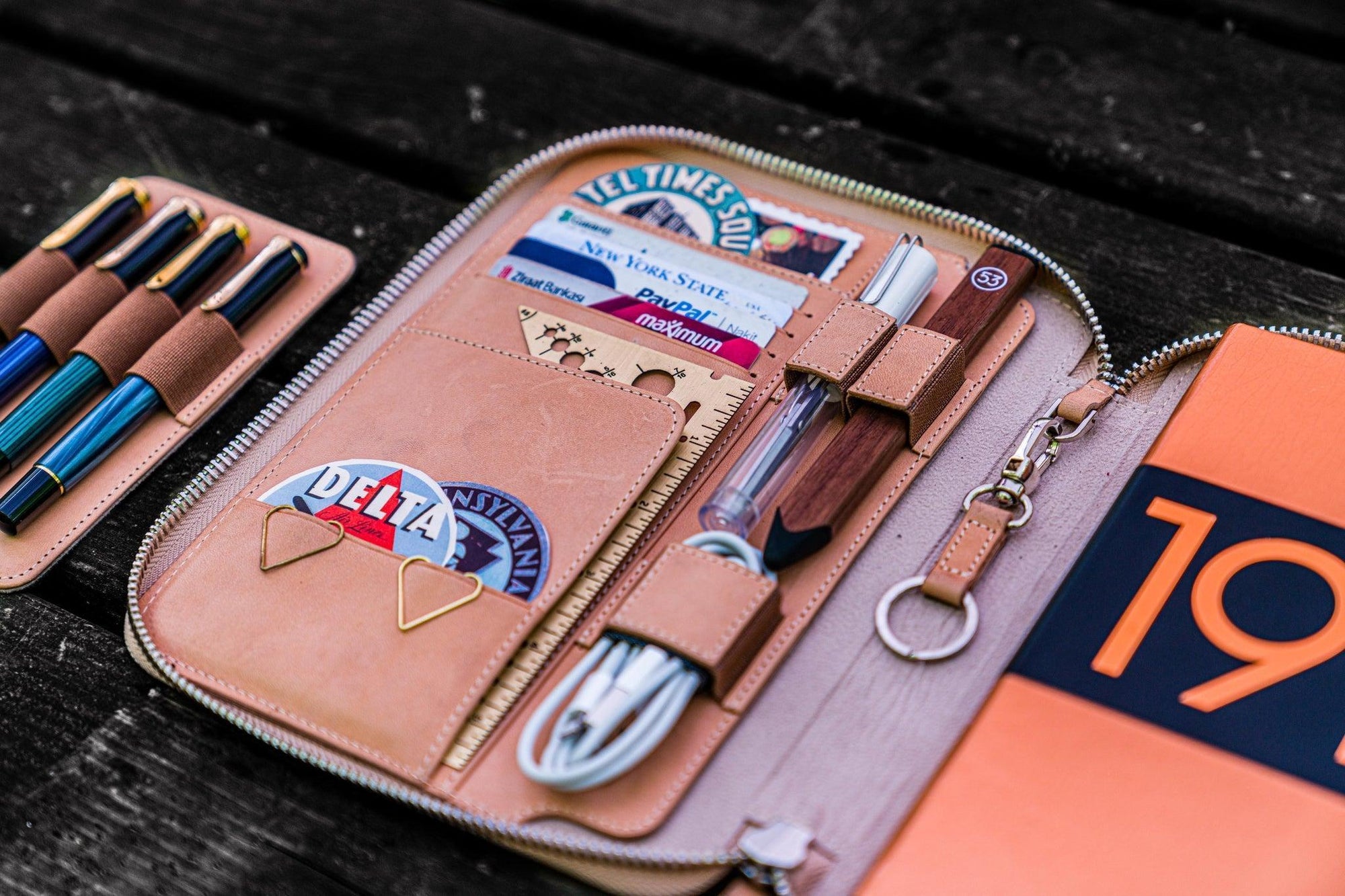 A5 Deri Organizer ve Kalemlik - Natürel Deri