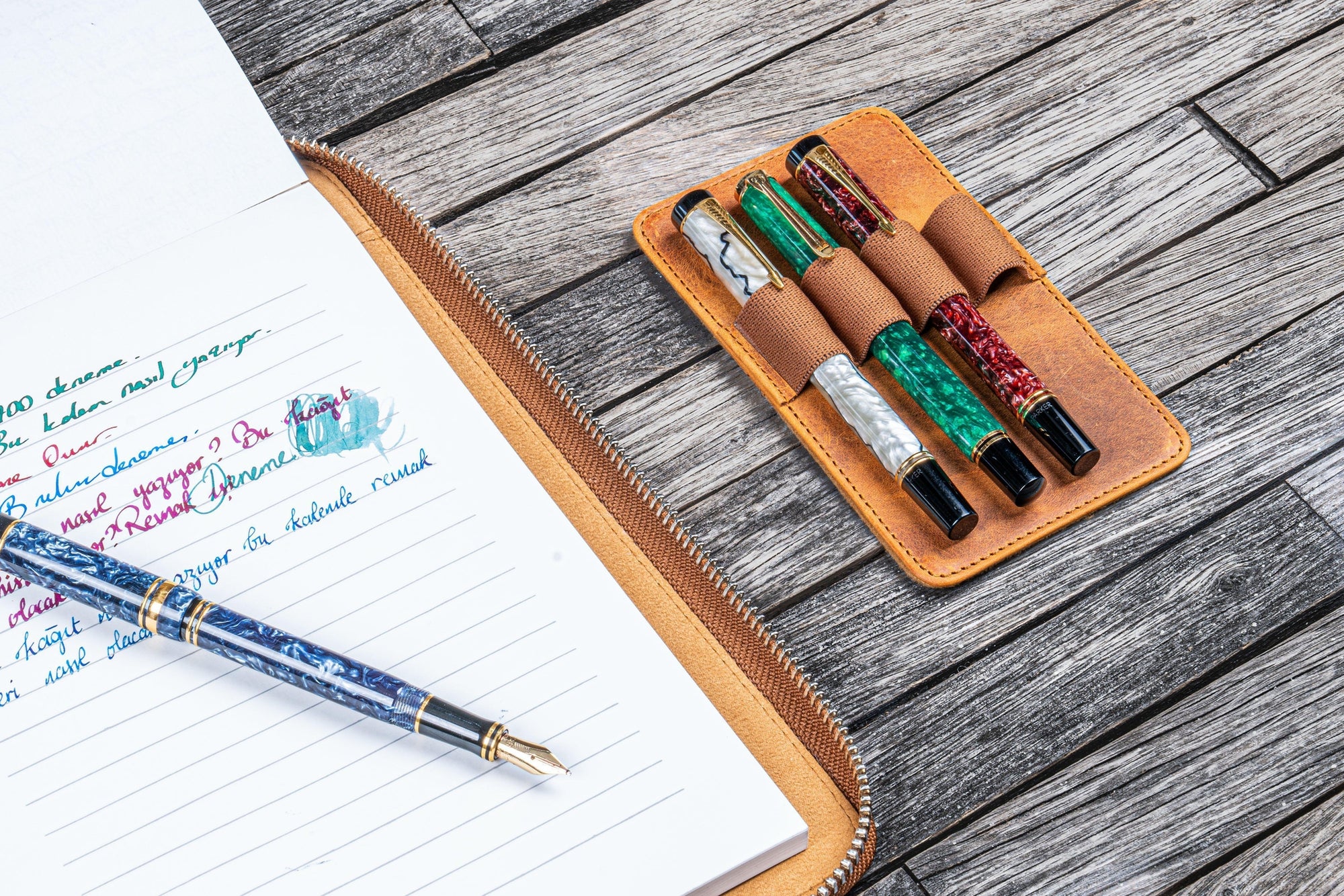 B5 Deri Organizer ve Kalemlik - Crazy Horse Brown