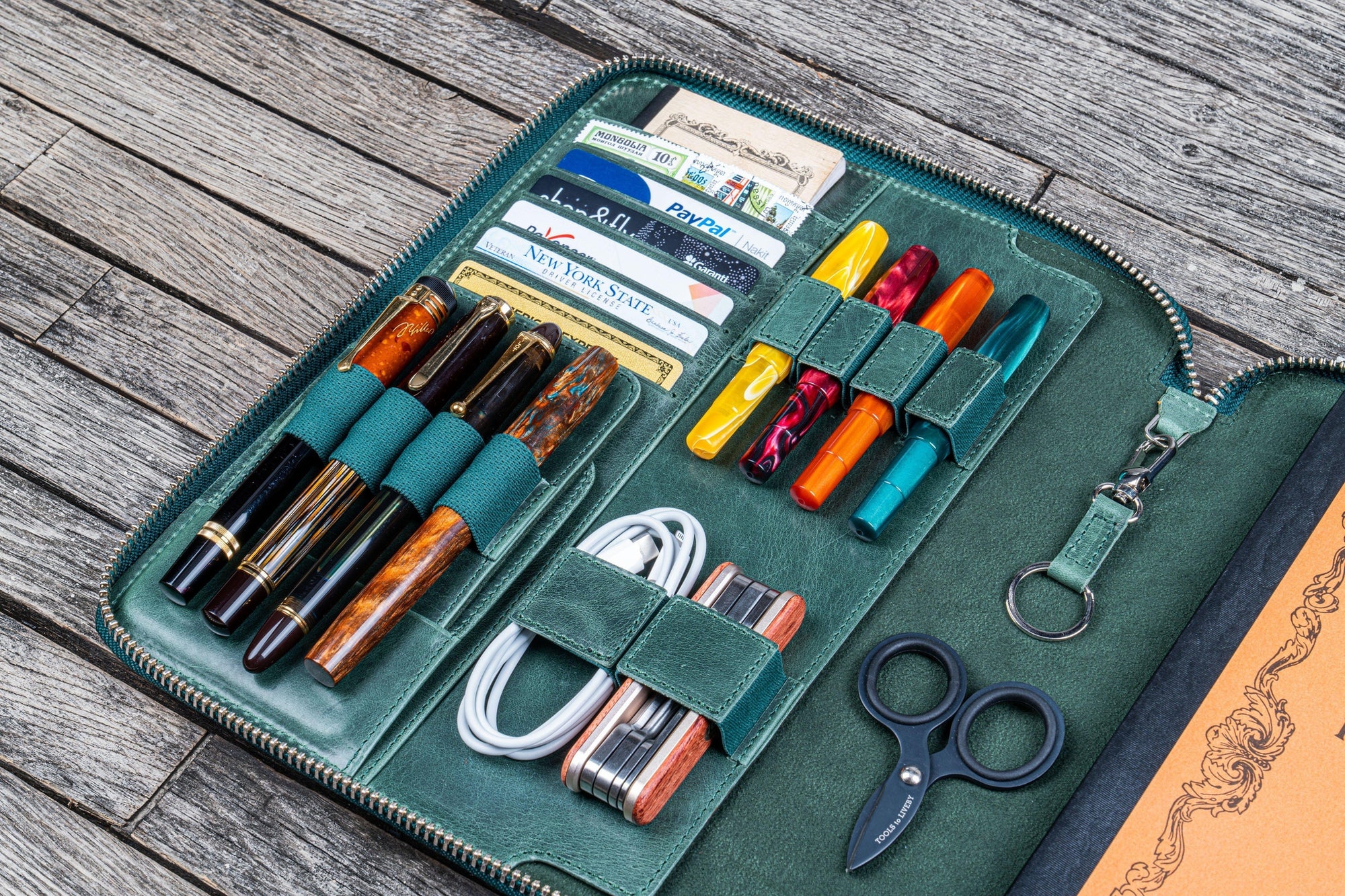 B5 Deri Organizer ve Kalemlik - Crazy Horse Forest Green