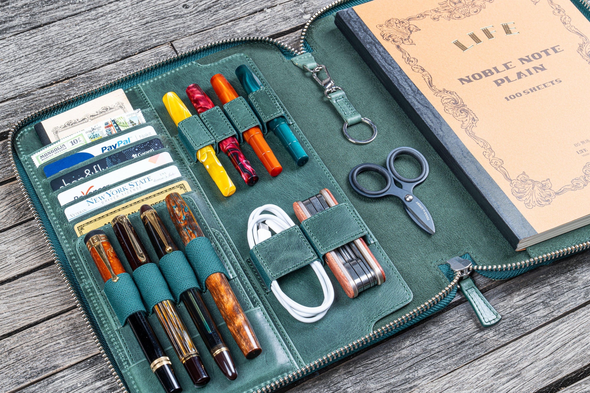 B5 Deri Organizer ve Kalemlik - Crazy Horse Forest Green