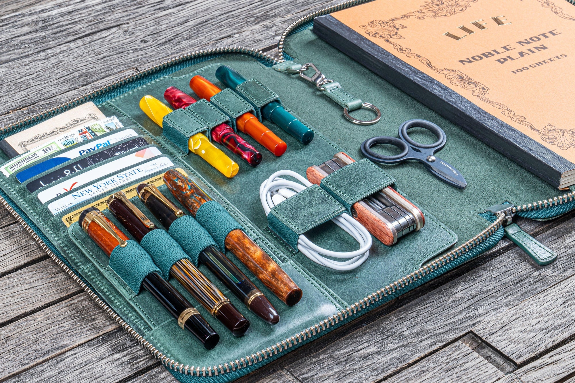 B5 Deri Organizer ve Kalemlik - Crazy Horse Forest Green