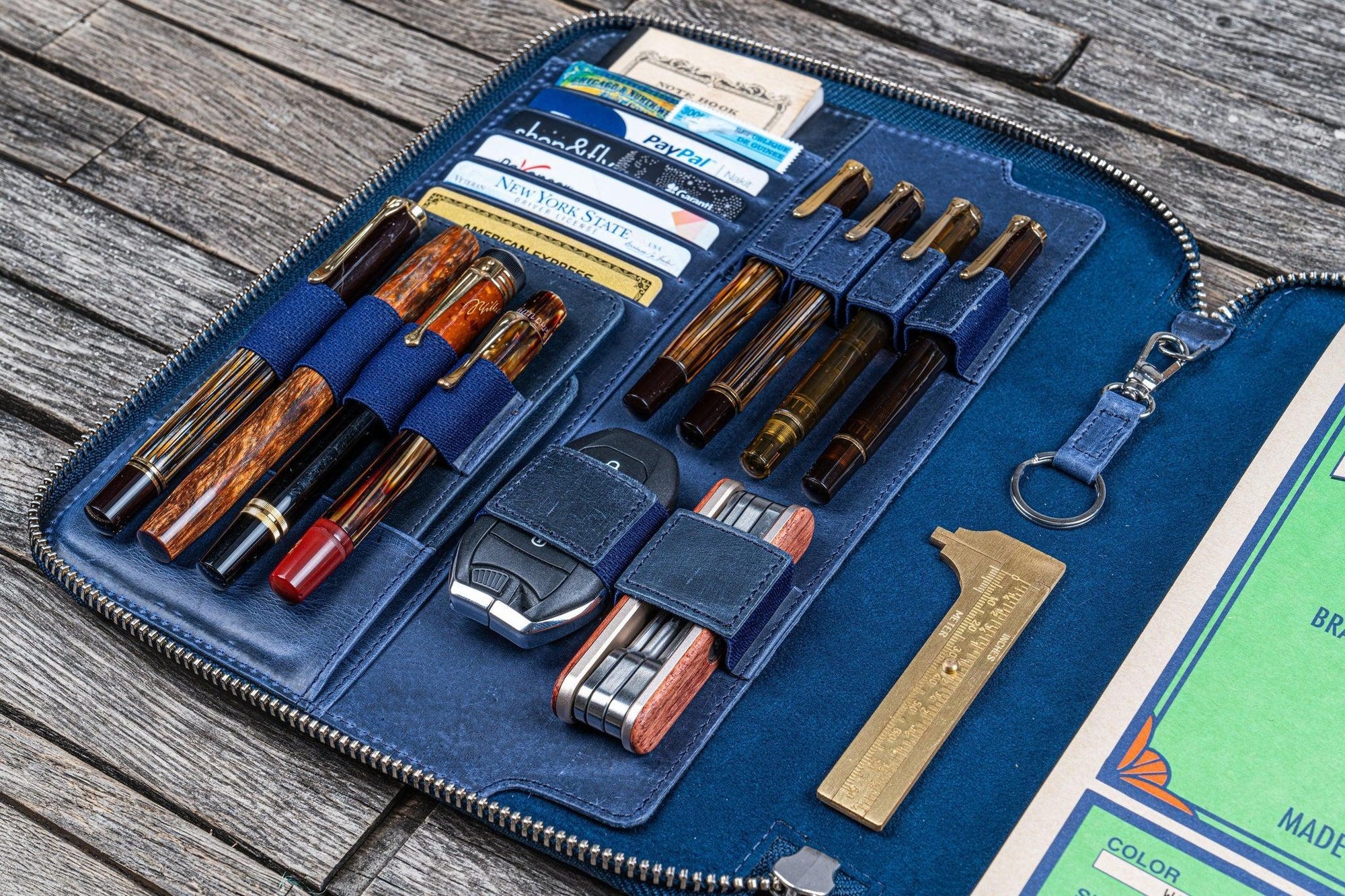 B5 Deri Organizer ve Kalemlik - Crazy Horse Navy Blue