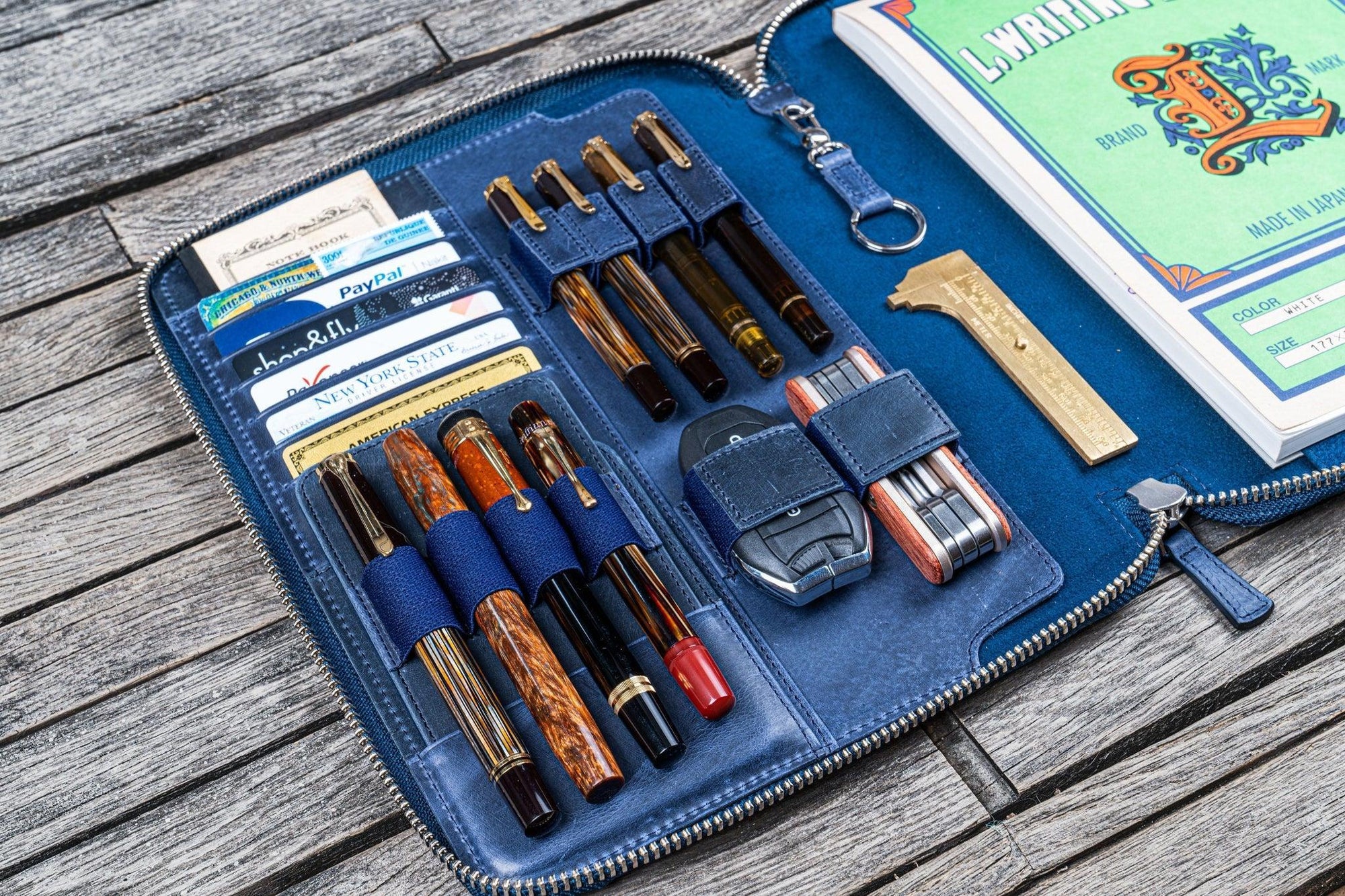 B5 Deri Organizer ve Kalemlik - Crazy Horse Navy Blue