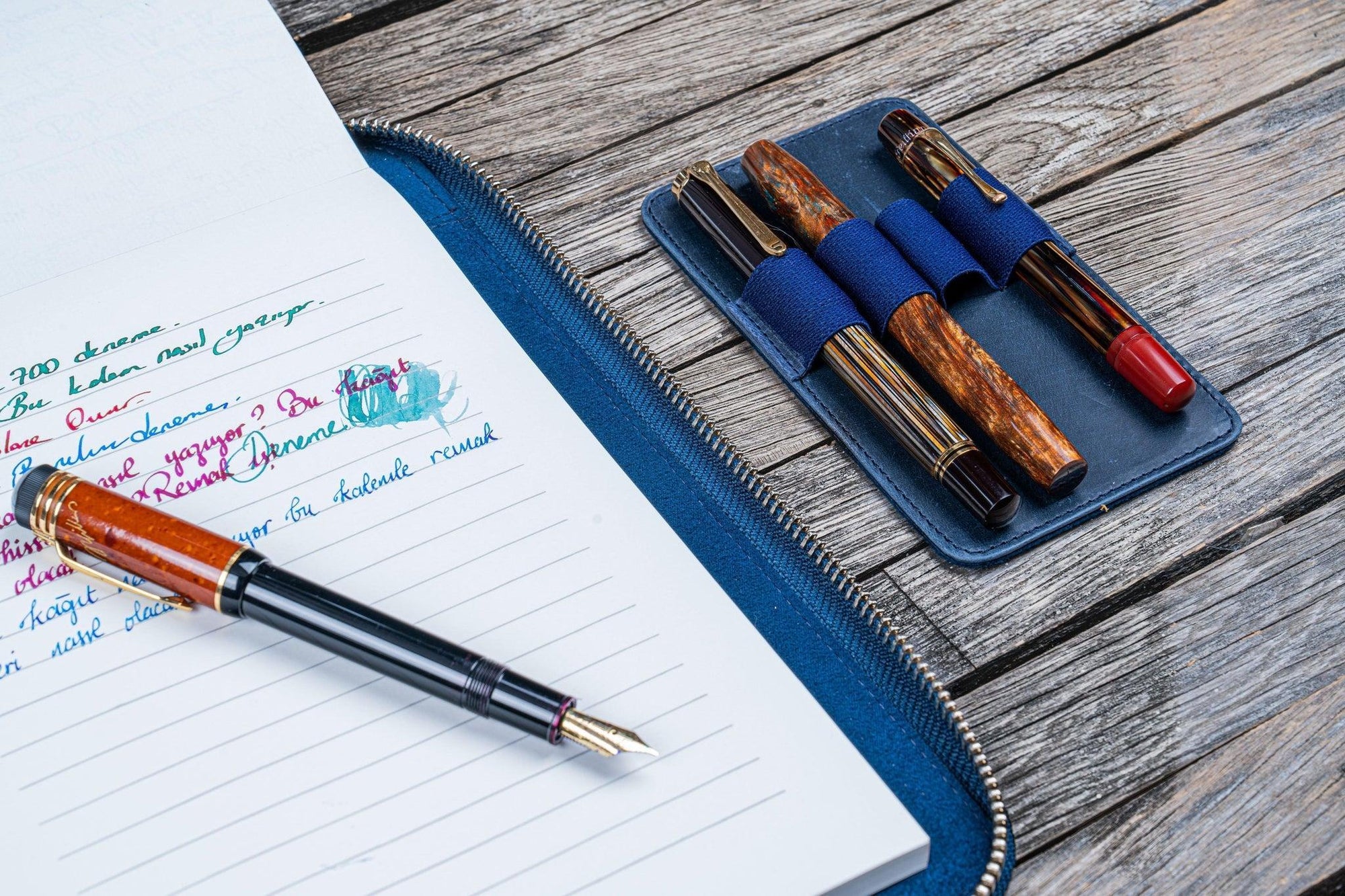 B5 Deri Organizer ve Kalemlik - Crazy Horse Navy Blue