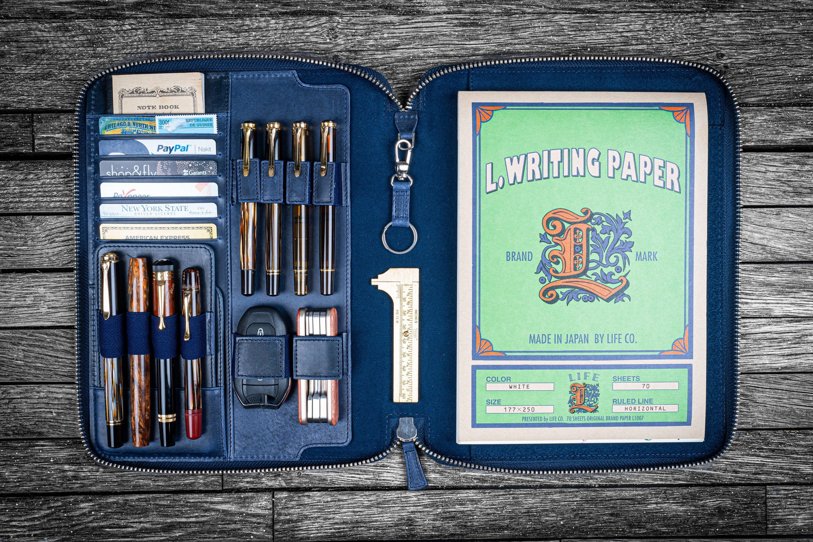B5 Deri Organizer ve Kalemlik - Crazy Horse Navy Blue