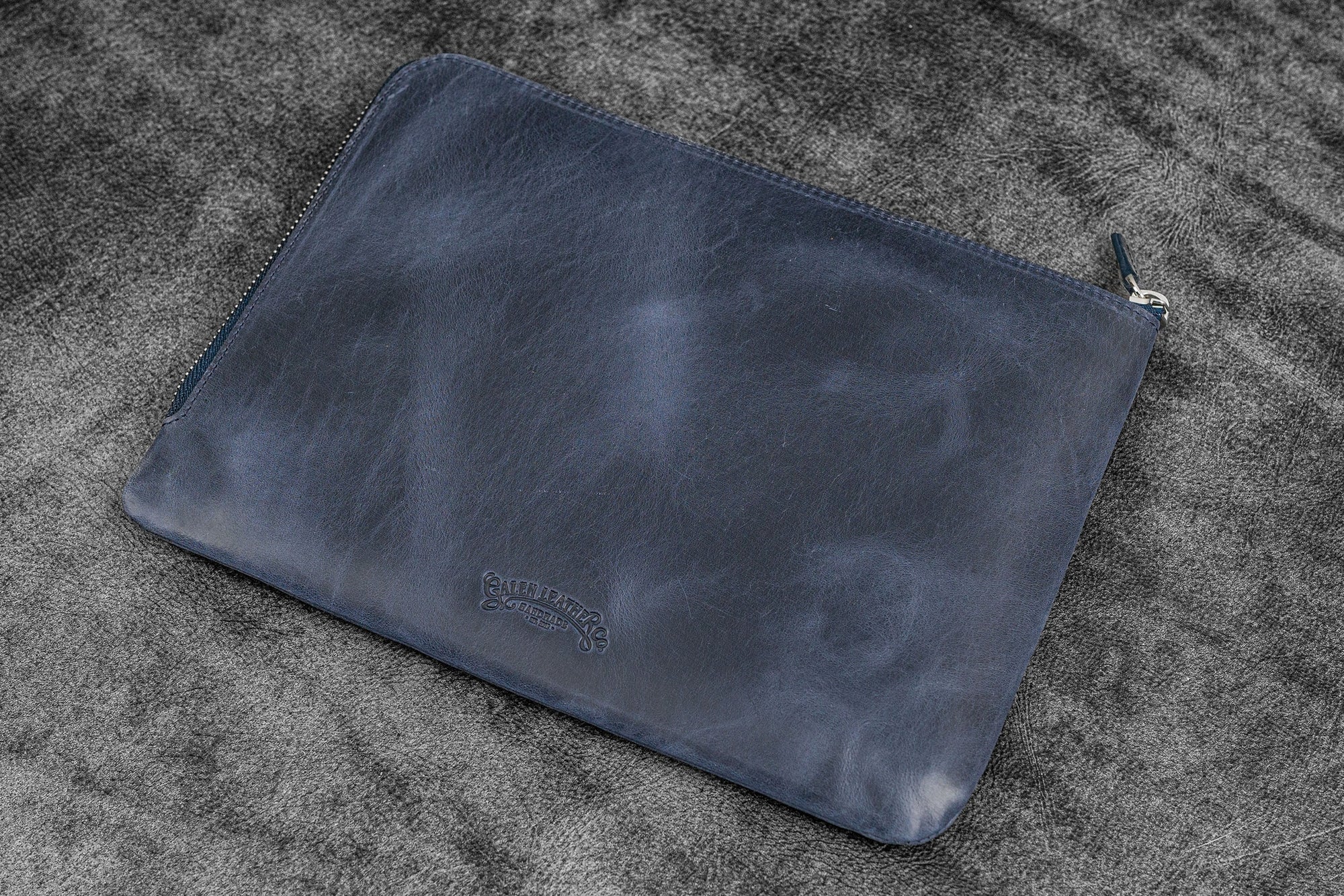 Bank Bag - Deri Fermuarlı Yazar Potföyü - Kalemlik - - Crazy Horse Lacivert