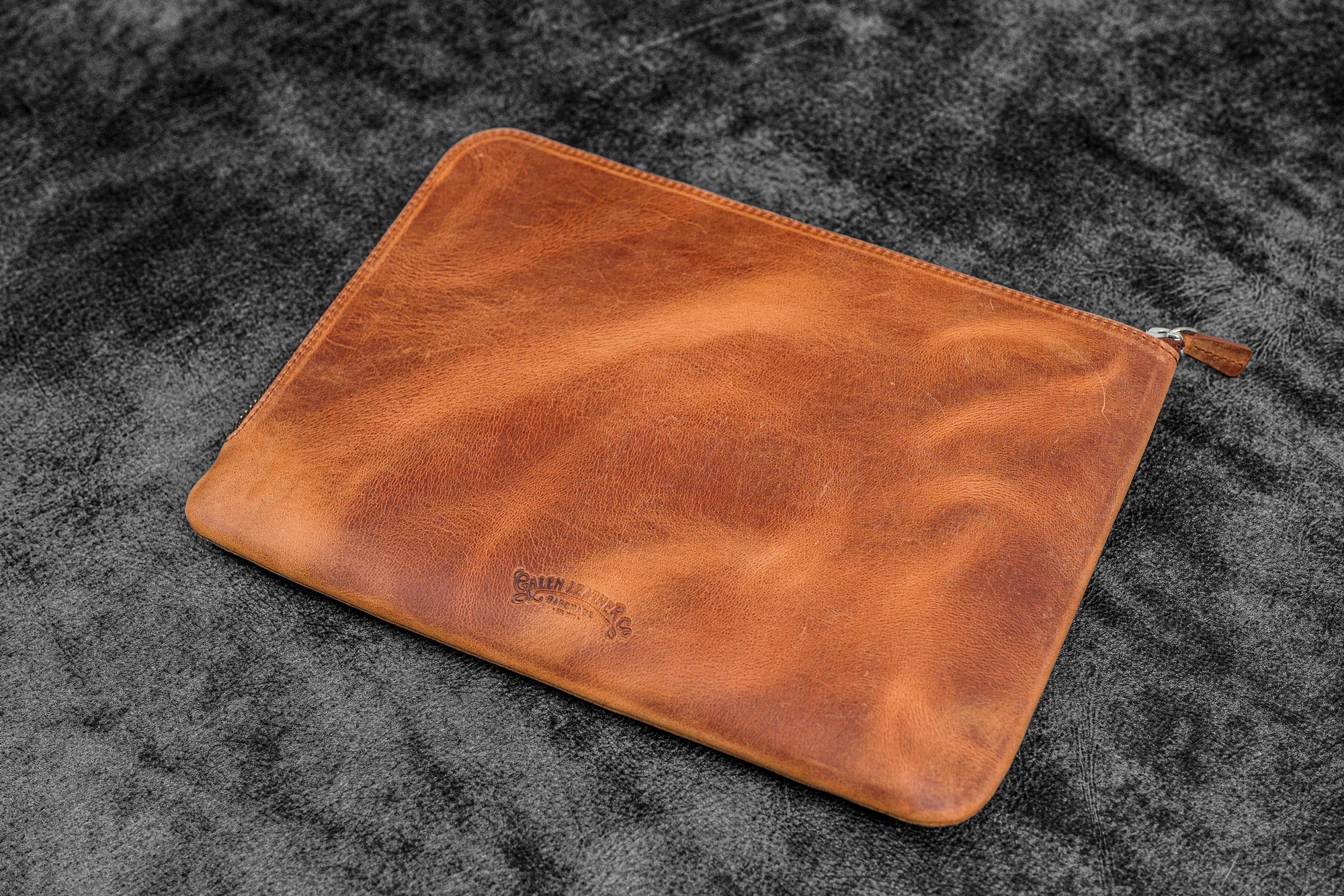 Bank Bag - Deri Fermuarlı Yazar Potföyü - Kalemlik - Crazy Horse Yanık Taba