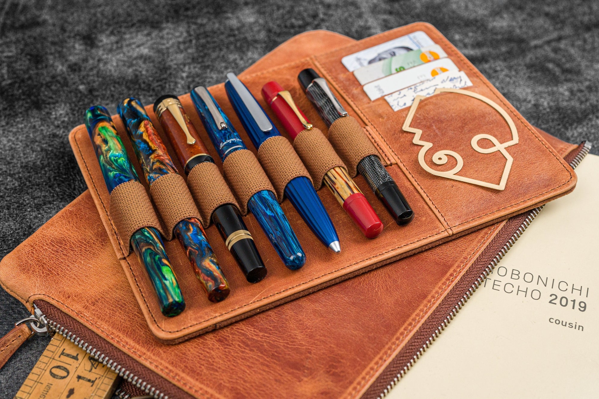 Bank Bag - Deri Fermuarlı Yazar Potföyü - Kalemlik - Crazy Horse Yanık Taba